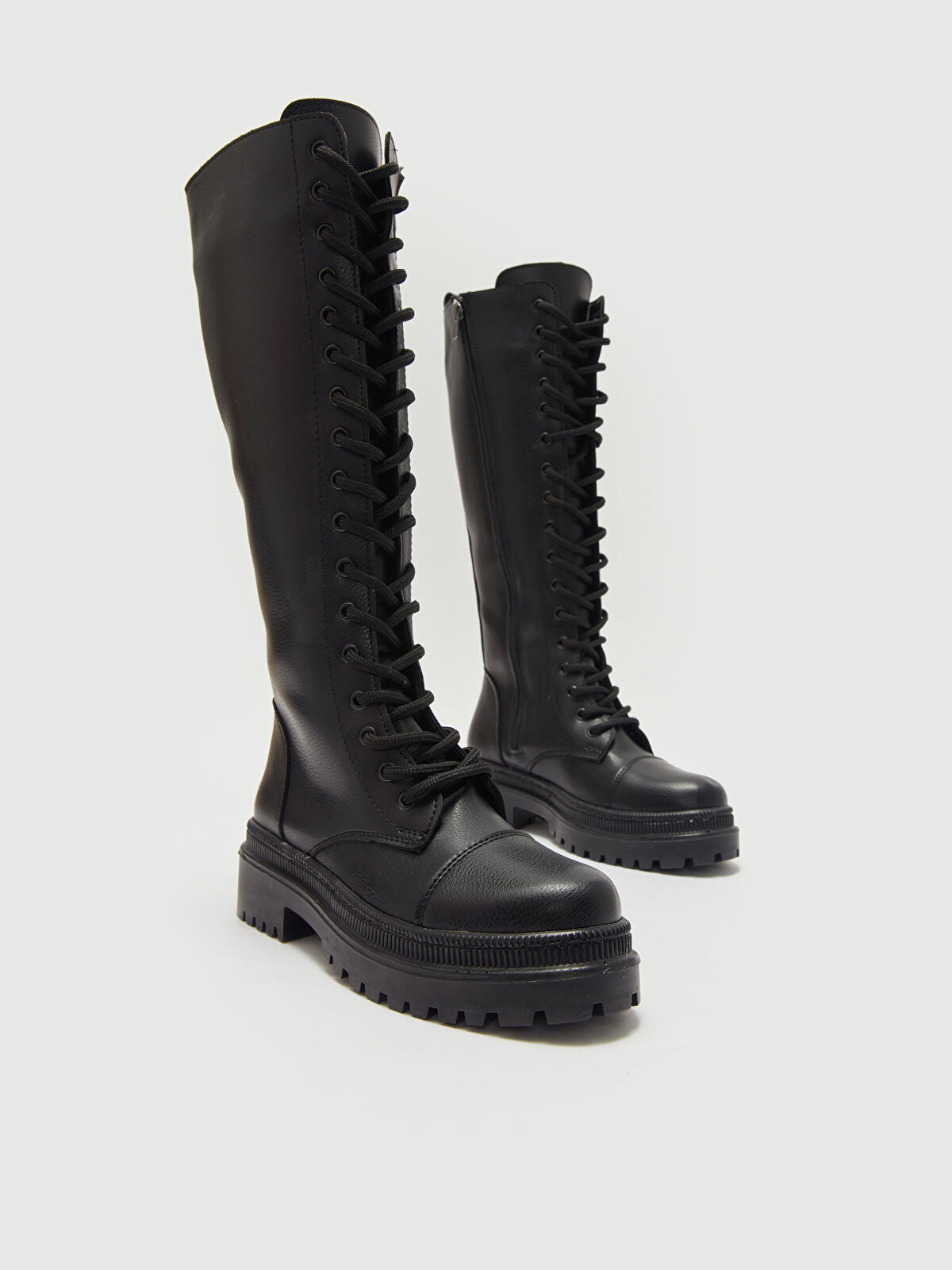 Leather-Look Buckle and Zipper Women Ankle Boot