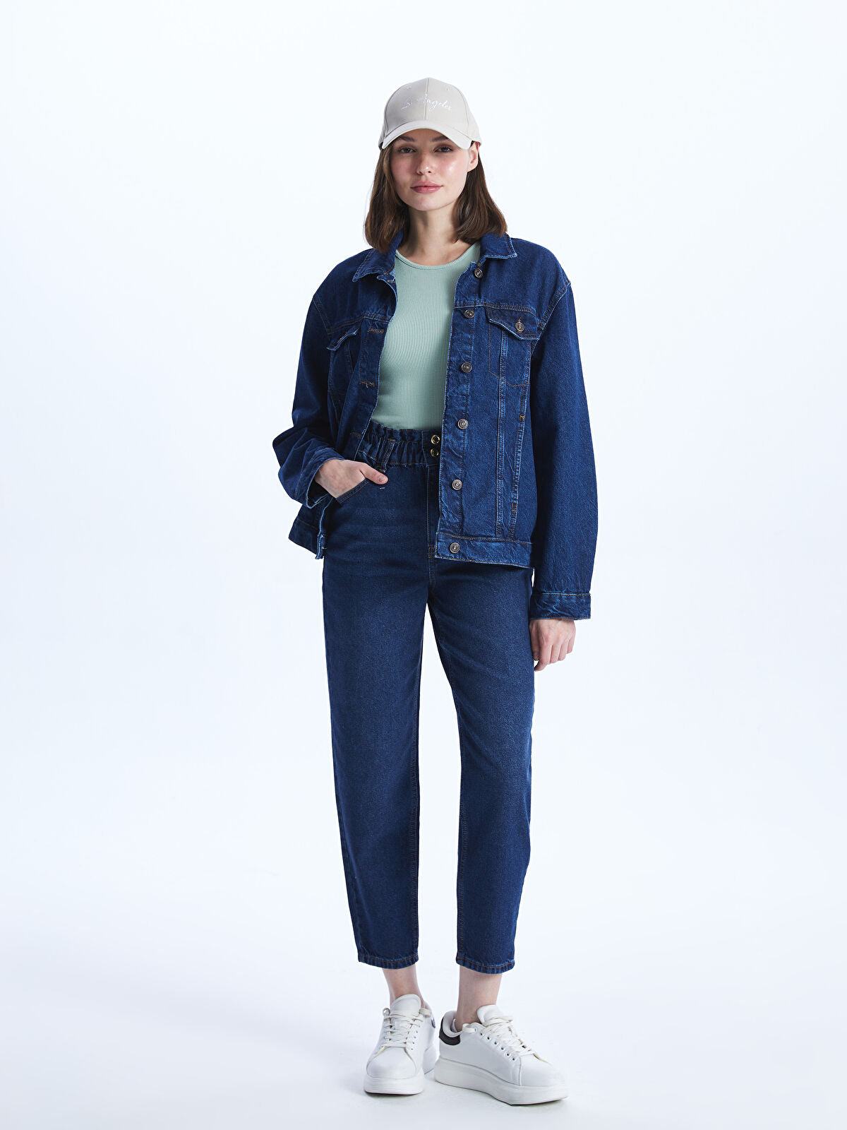 Olive Green Waist Elastic Slouchy Fit Women's Denim Jean Pants