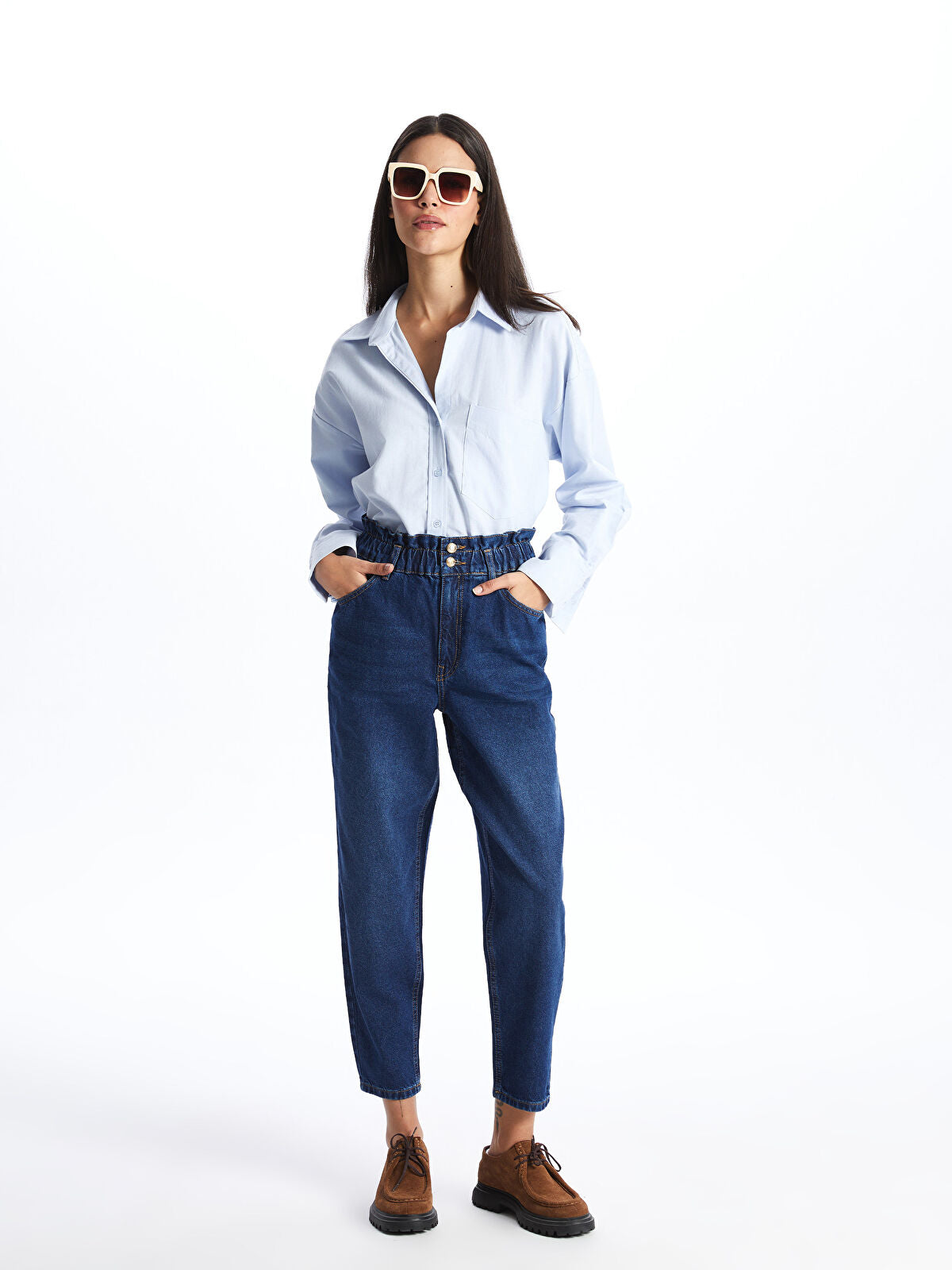 Olive Green Waist Elastic Slouchy Fit Women's Denim Jean Pants
