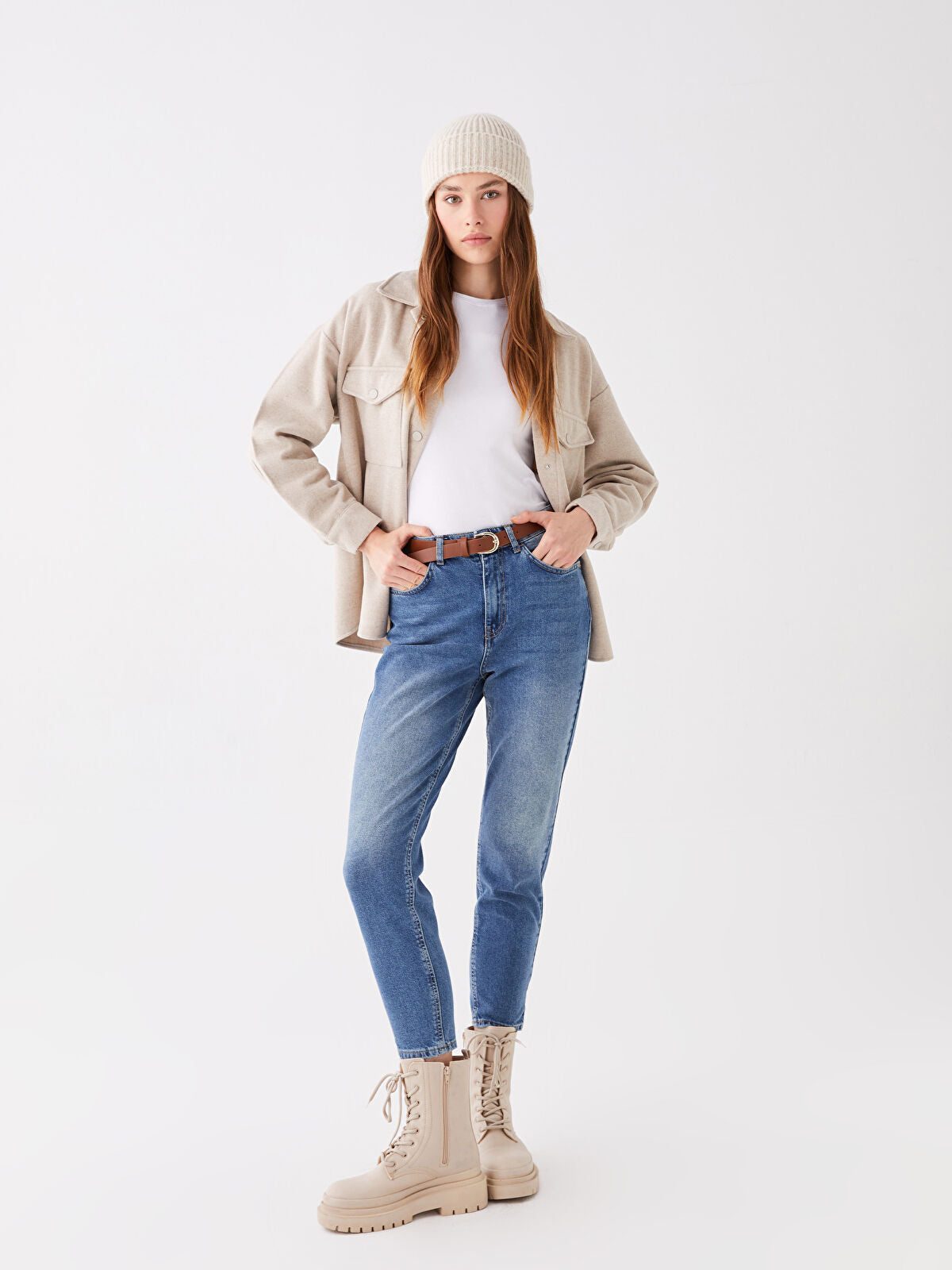 Belted Mom Fit Women's Jeans Pants