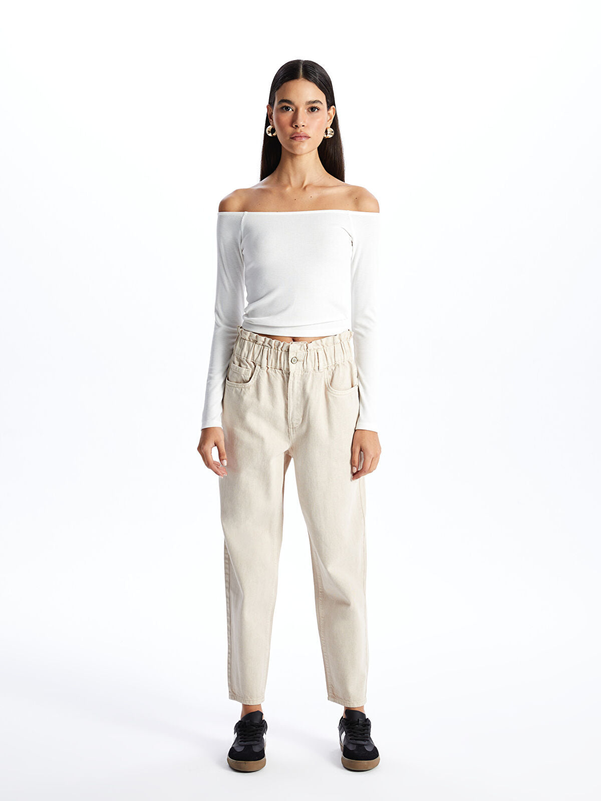 Olive Green Waist Elastic Slouchy Fit Women's Denim Jean Pants