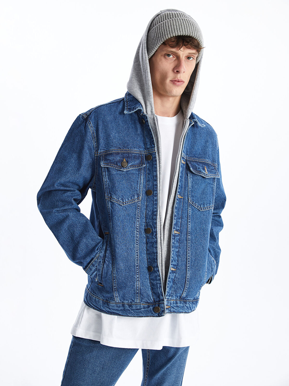 Standard Fit Hooded Men's Jeans Jacket