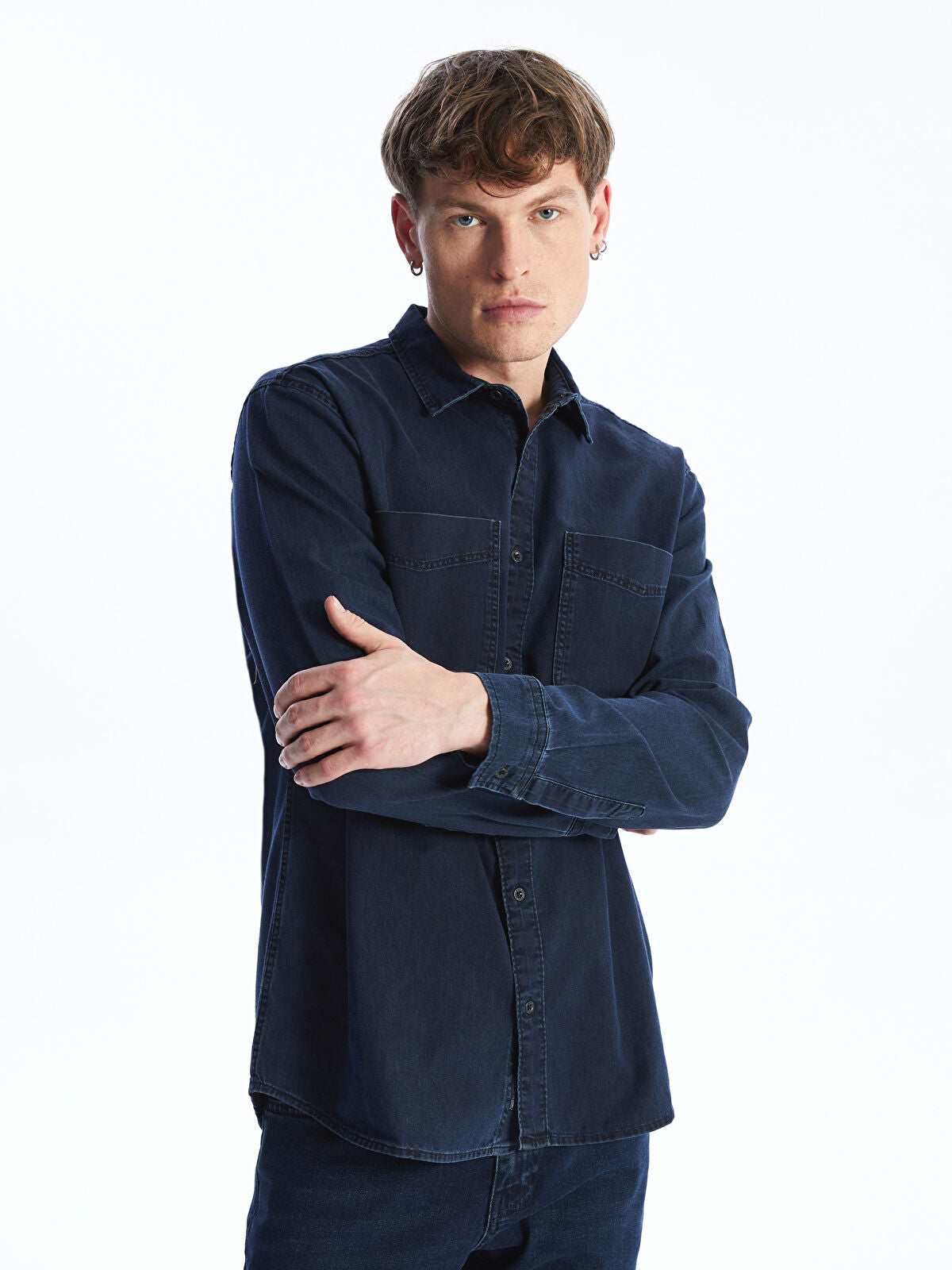 Slim Fit Long Sleeved Men's Jean Shirt