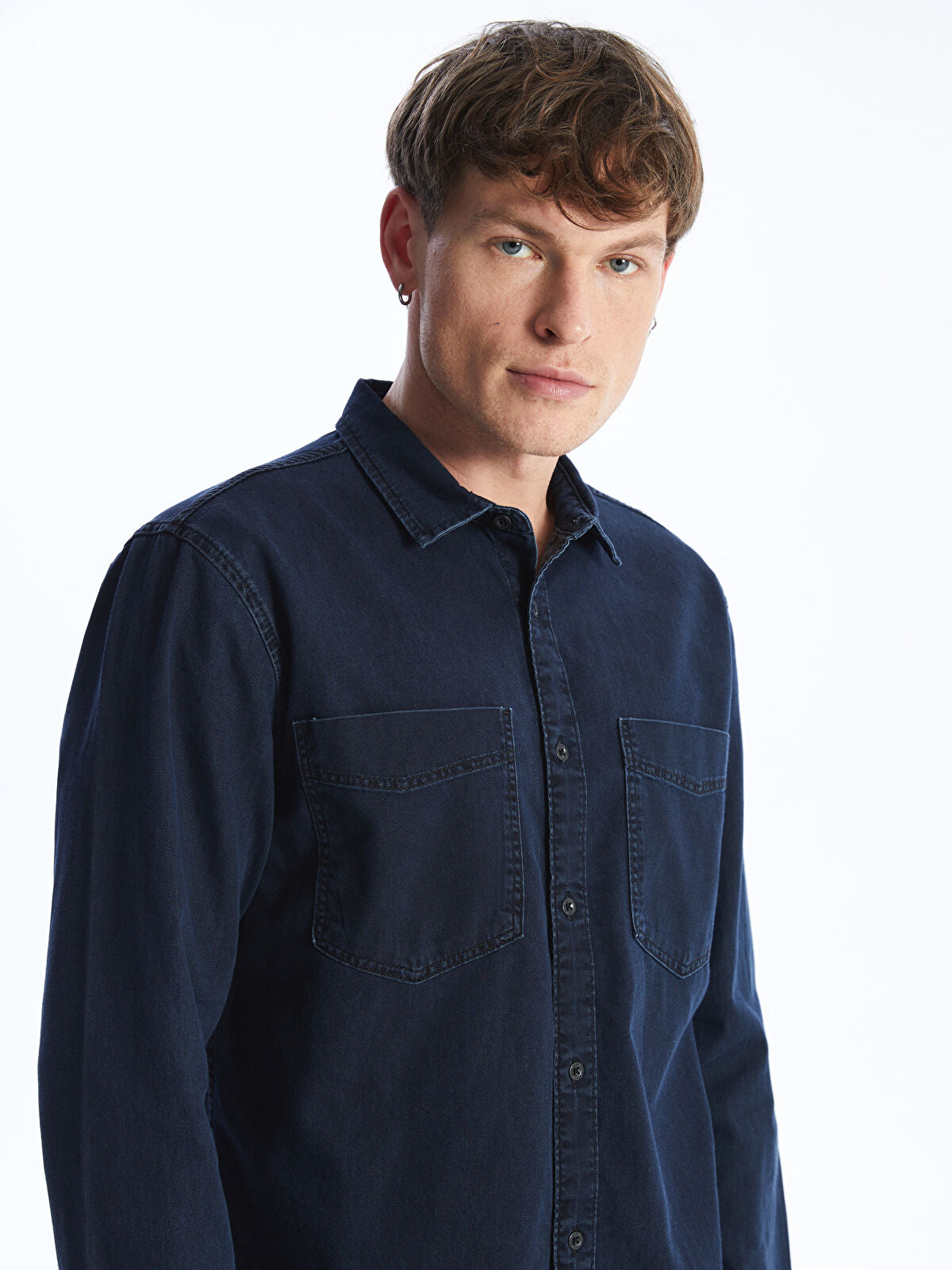 Slim Fit Long Sleeved Men's Jean Shirt