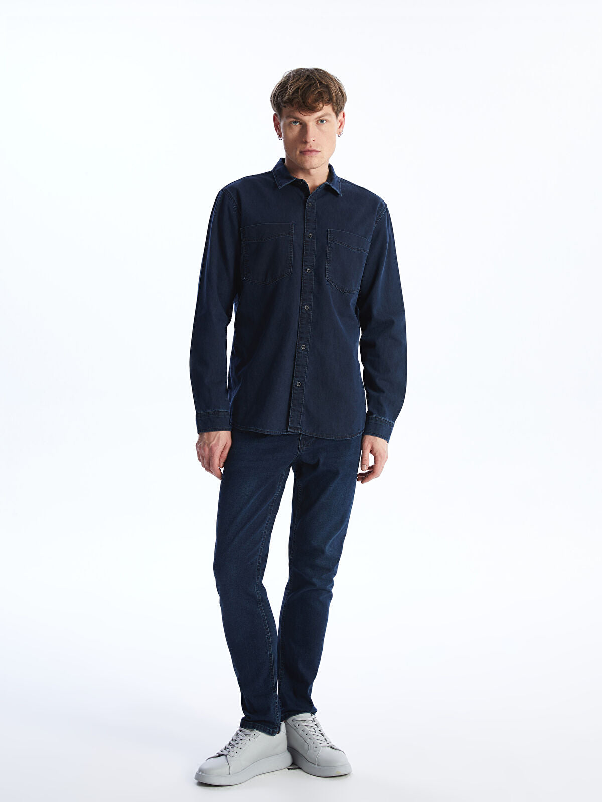 Slim Fit Long Sleeved Men's Jean Shirt