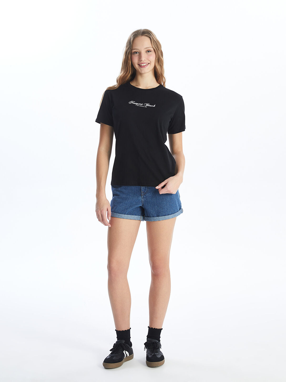 Women's Beltless Elastic Straight Jeans Shorts
