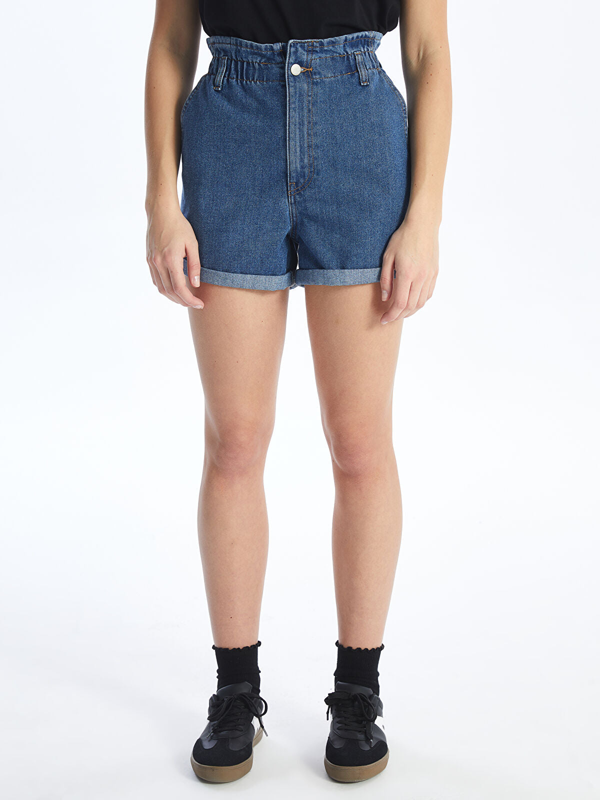 Women's Beltless Elastic Straight Jeans Shorts