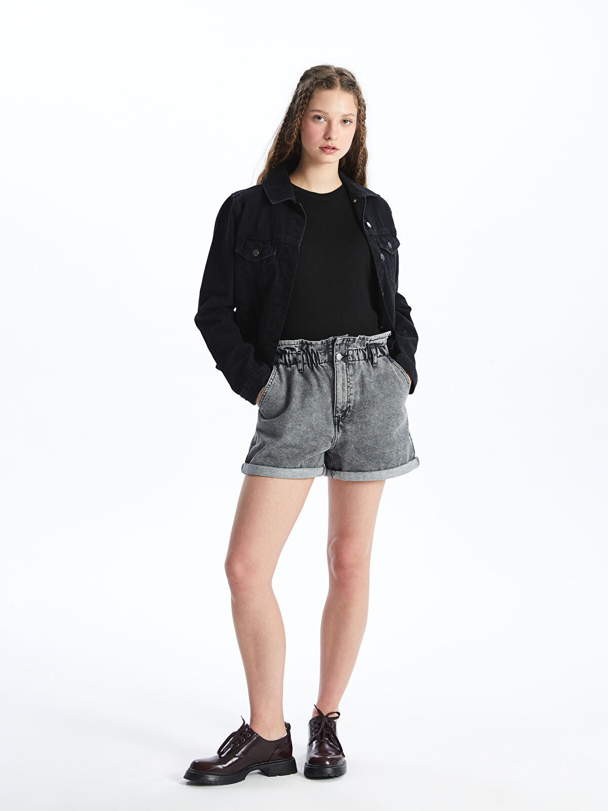 Women's Beltless Elastic Straight Jeans Shorts