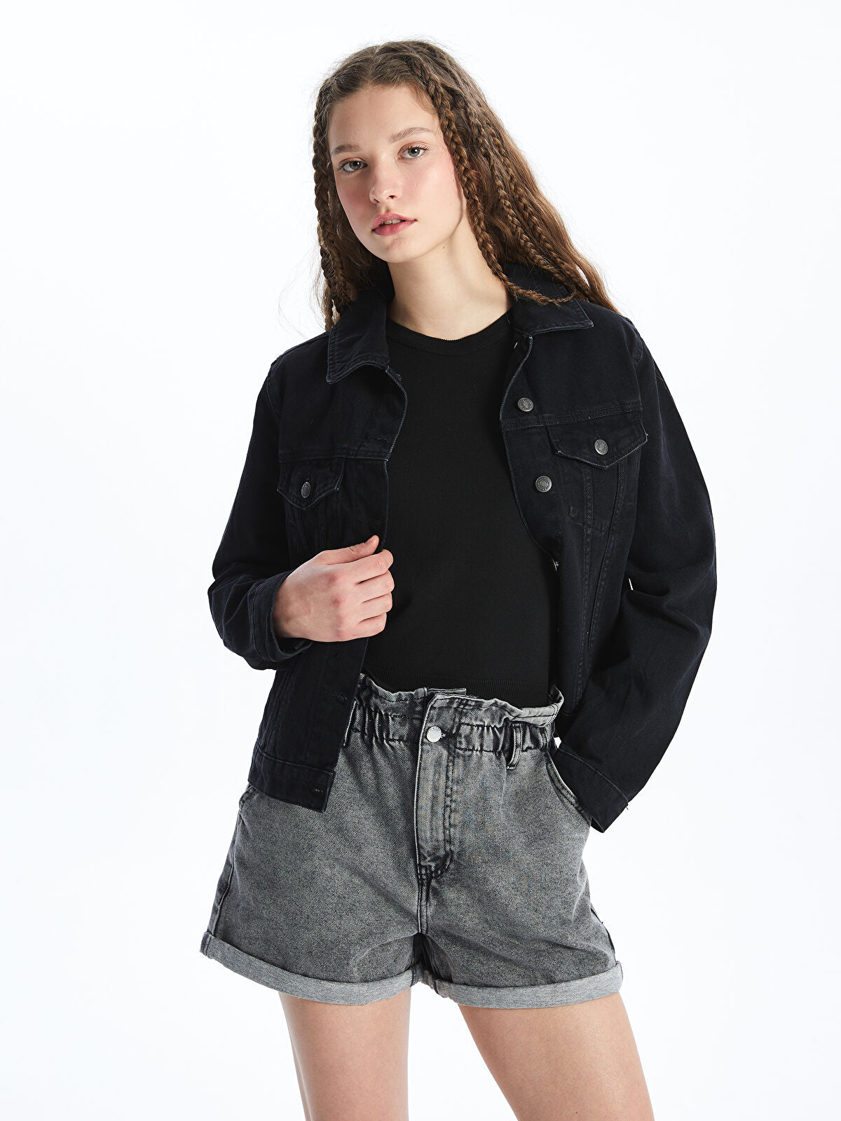Women's Beltless Elastic Straight Jeans Shorts