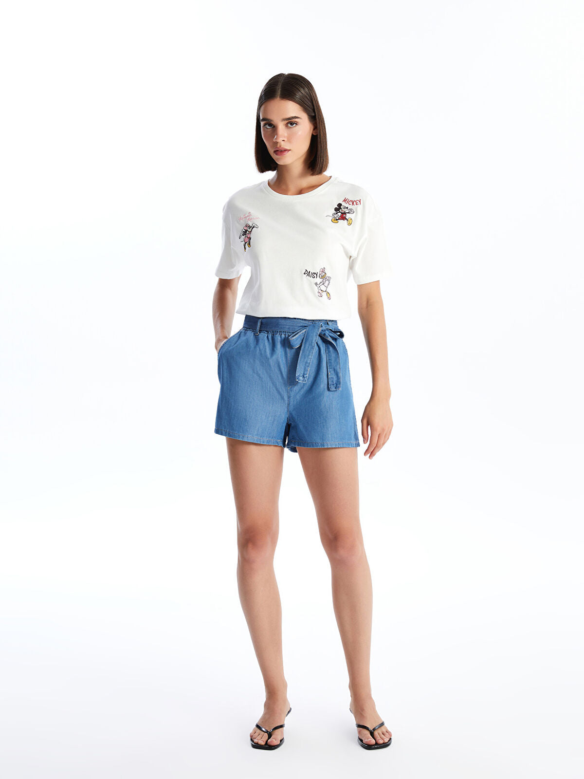 Women's Beltless Elastic Straight Jeans Shorts