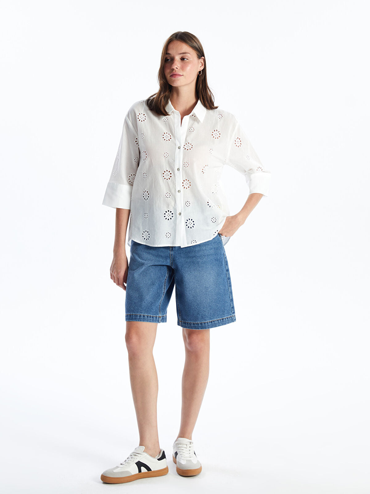 Embroidered Belted Women's Jean Short