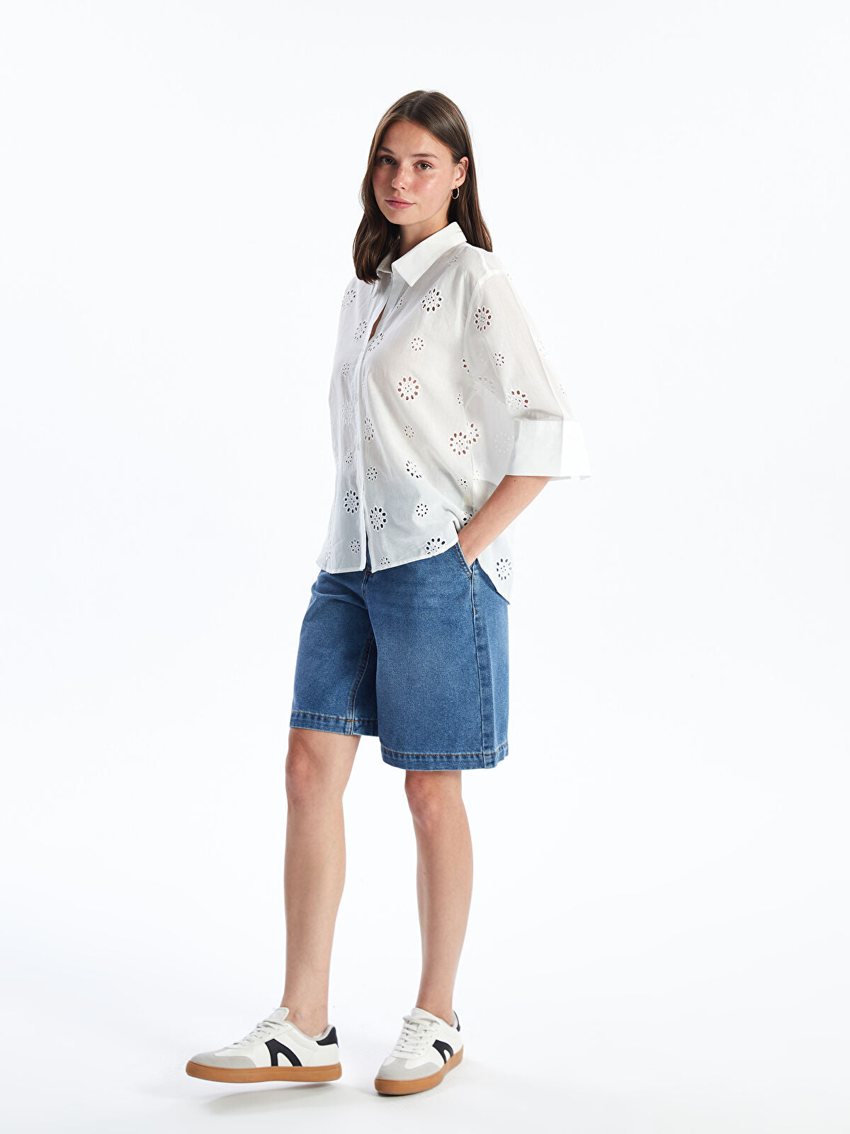 Embroidered Belted Women's Jean Short
