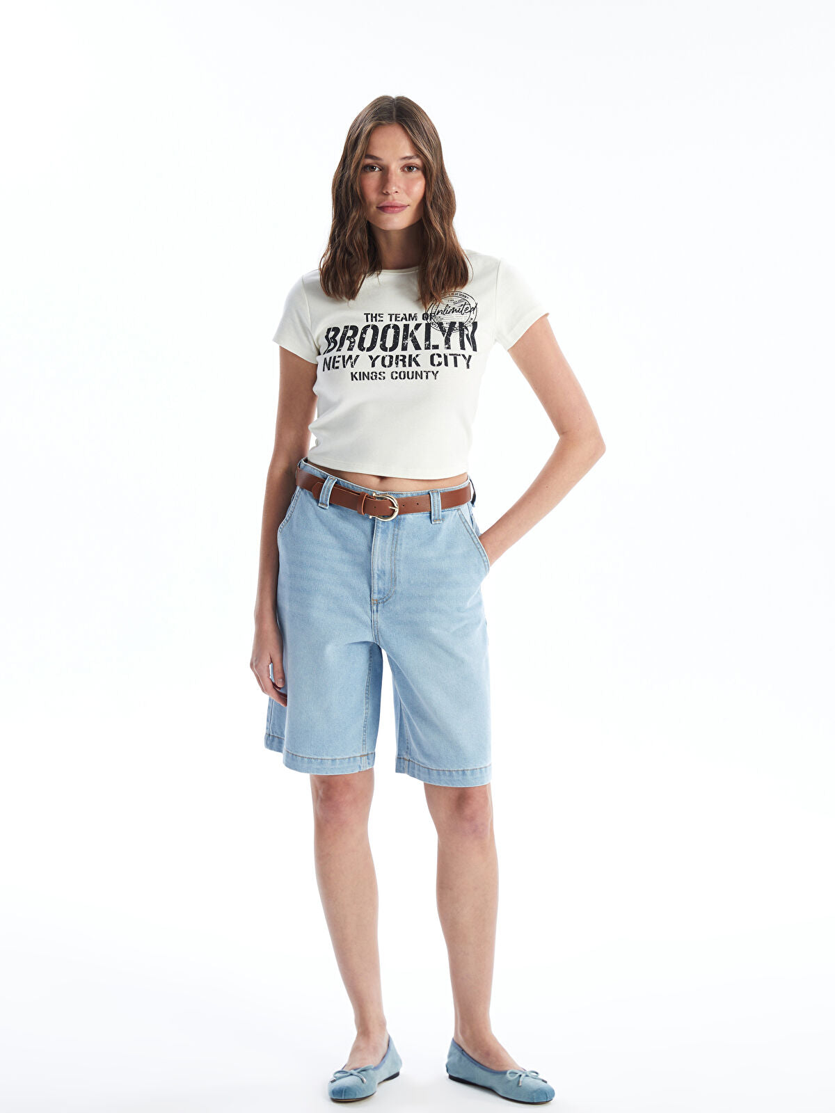 Embroidered Belted Women's Jean Short