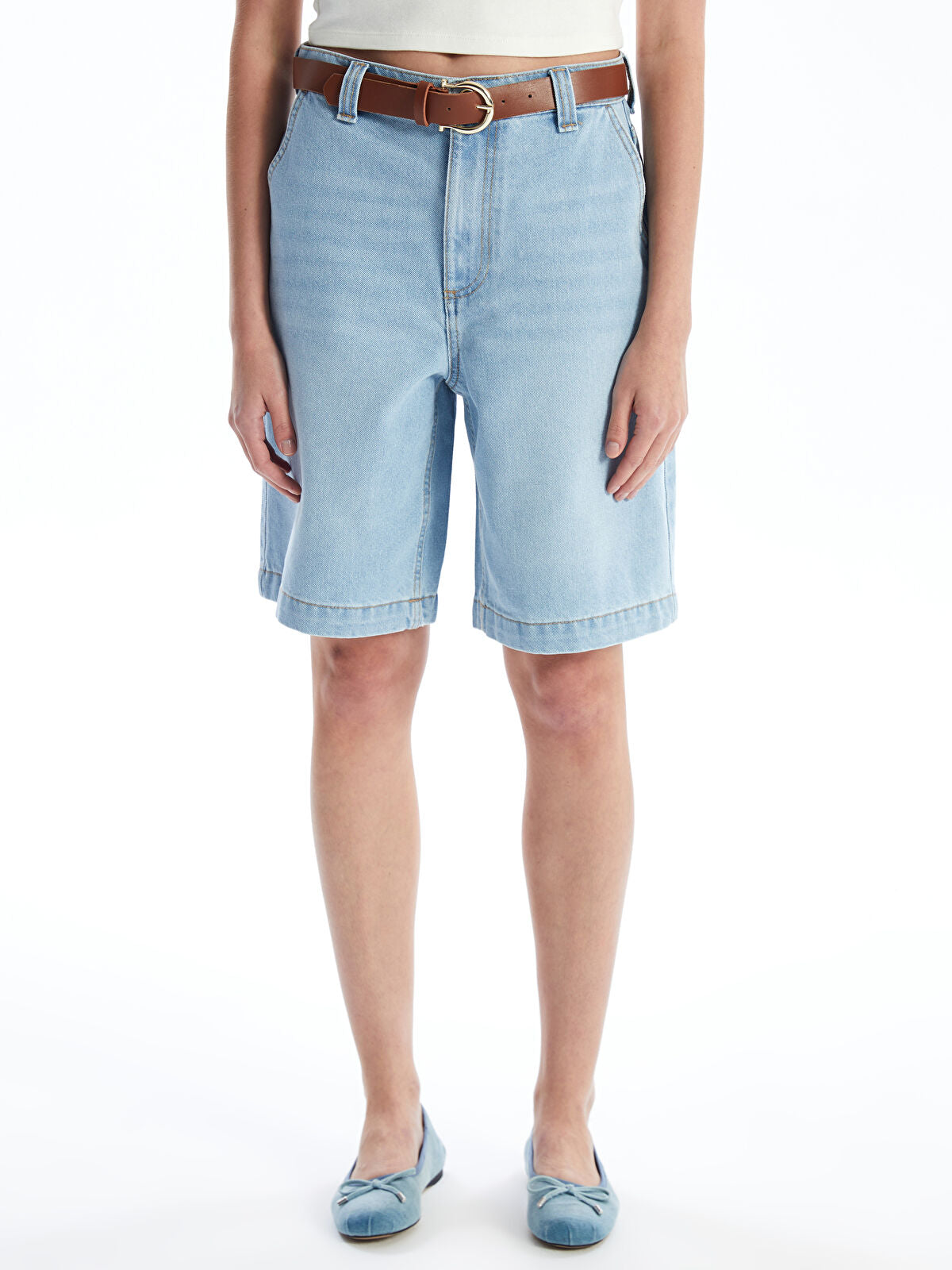 Embroidered Belted Women's Jean Short