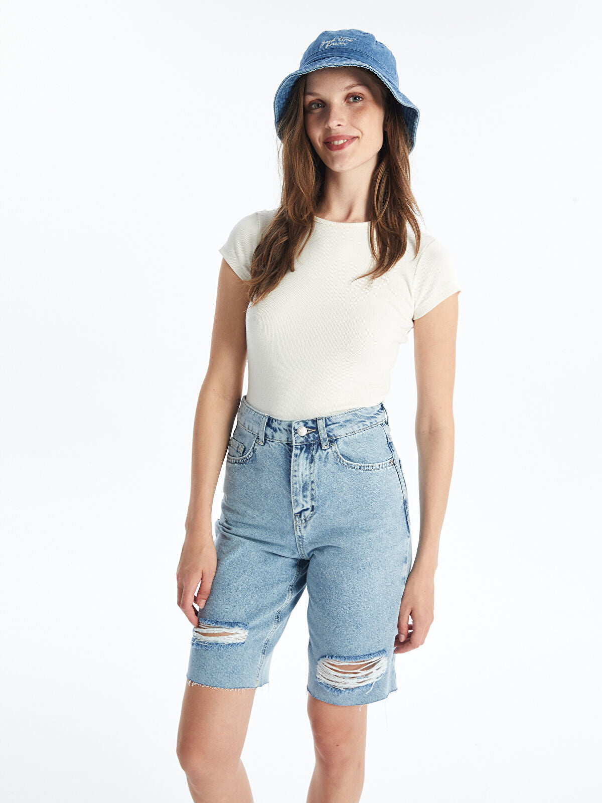 Bermuda Fit Ripped Women's Denim Jean Shorts