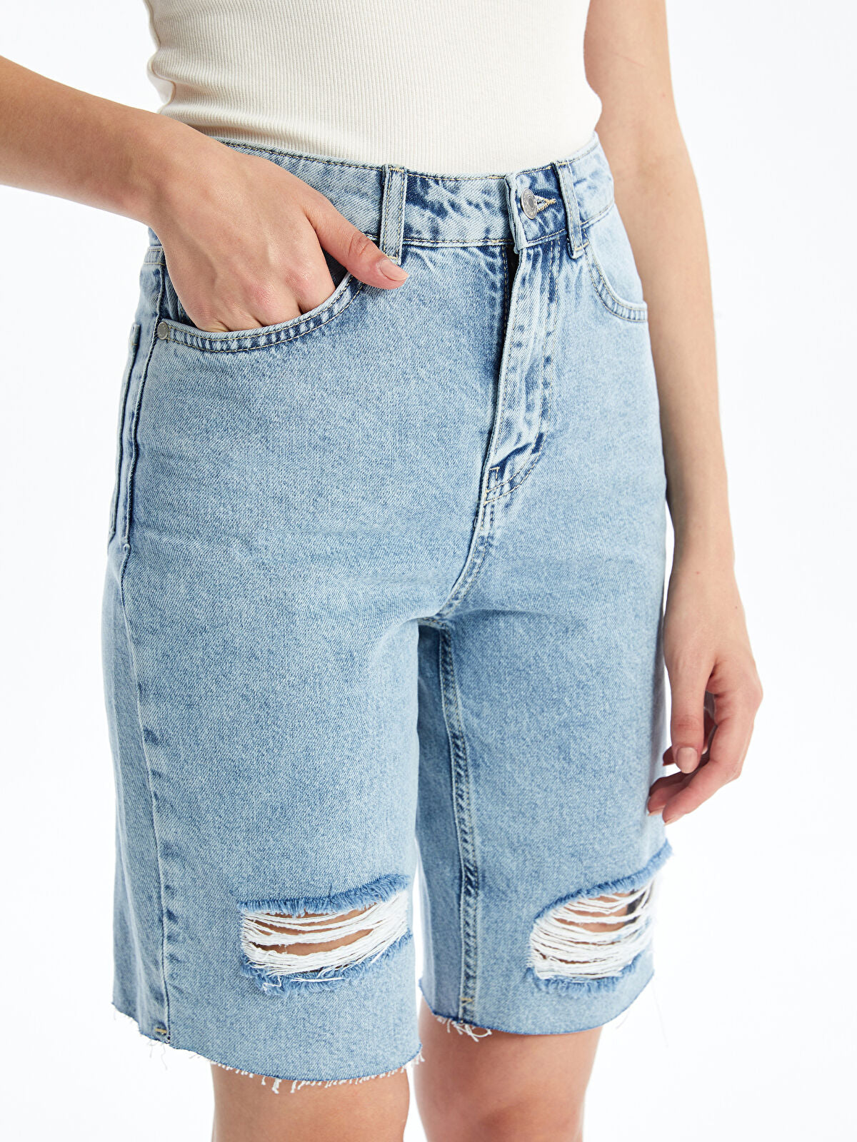 Bermuda Fit Ripped Women's Denim Jean Shorts