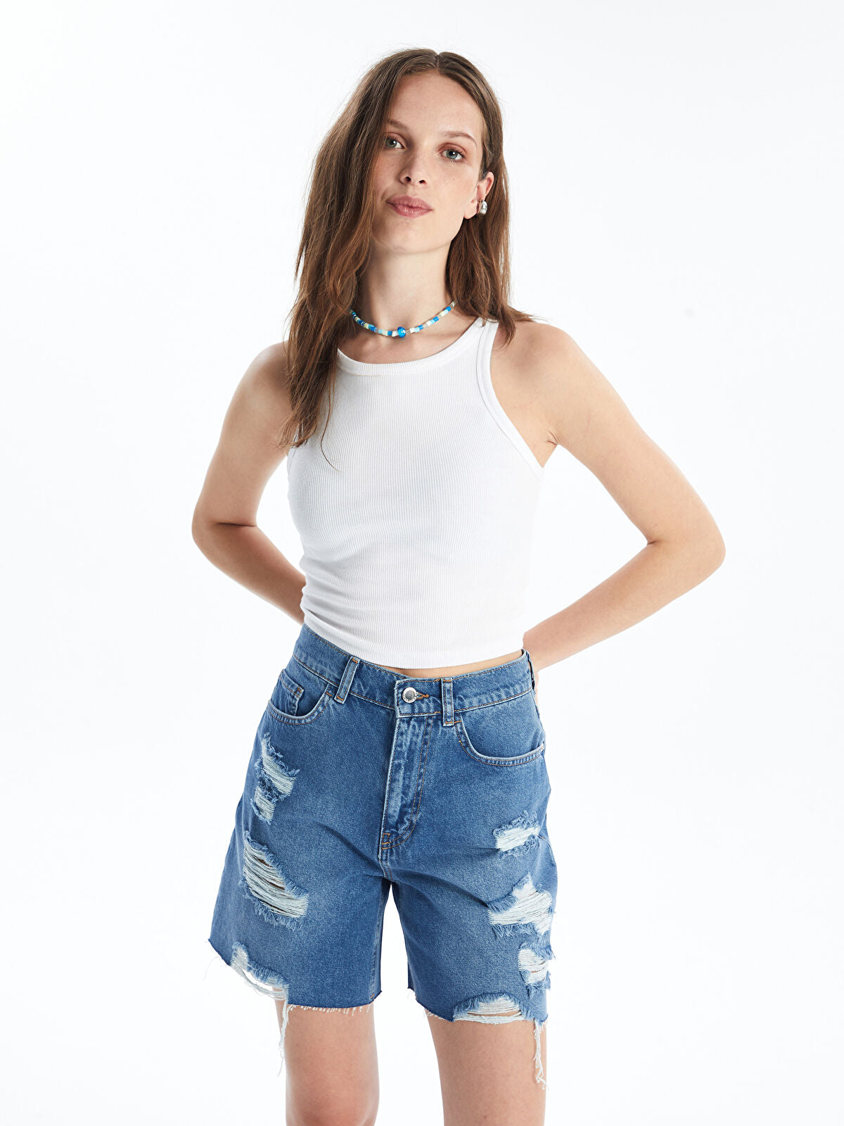 Bermuda Fit Ripped Women's Denim Jean Shorts
