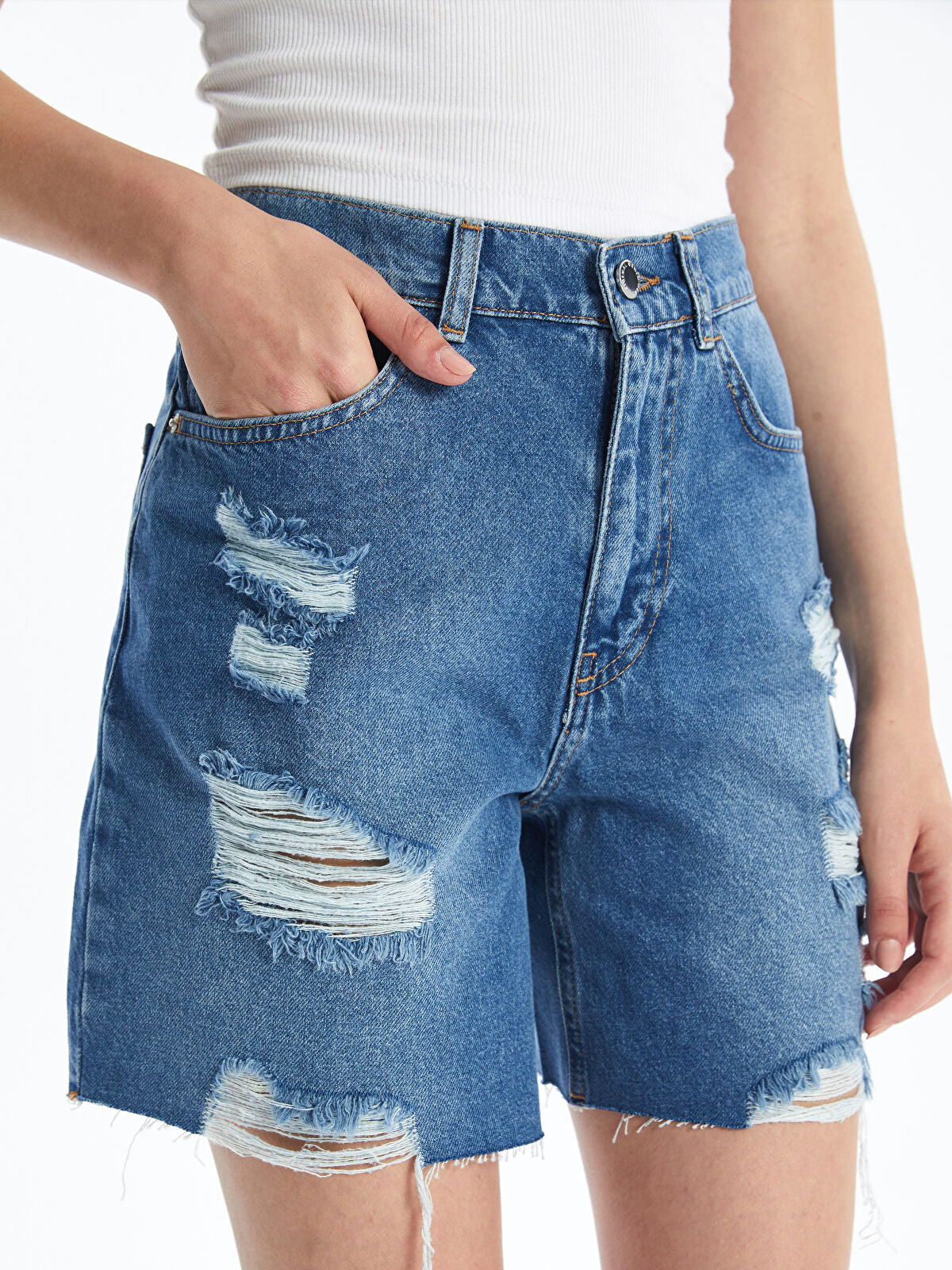 Bermuda Fit Ripped Women's Denim Jean Shorts