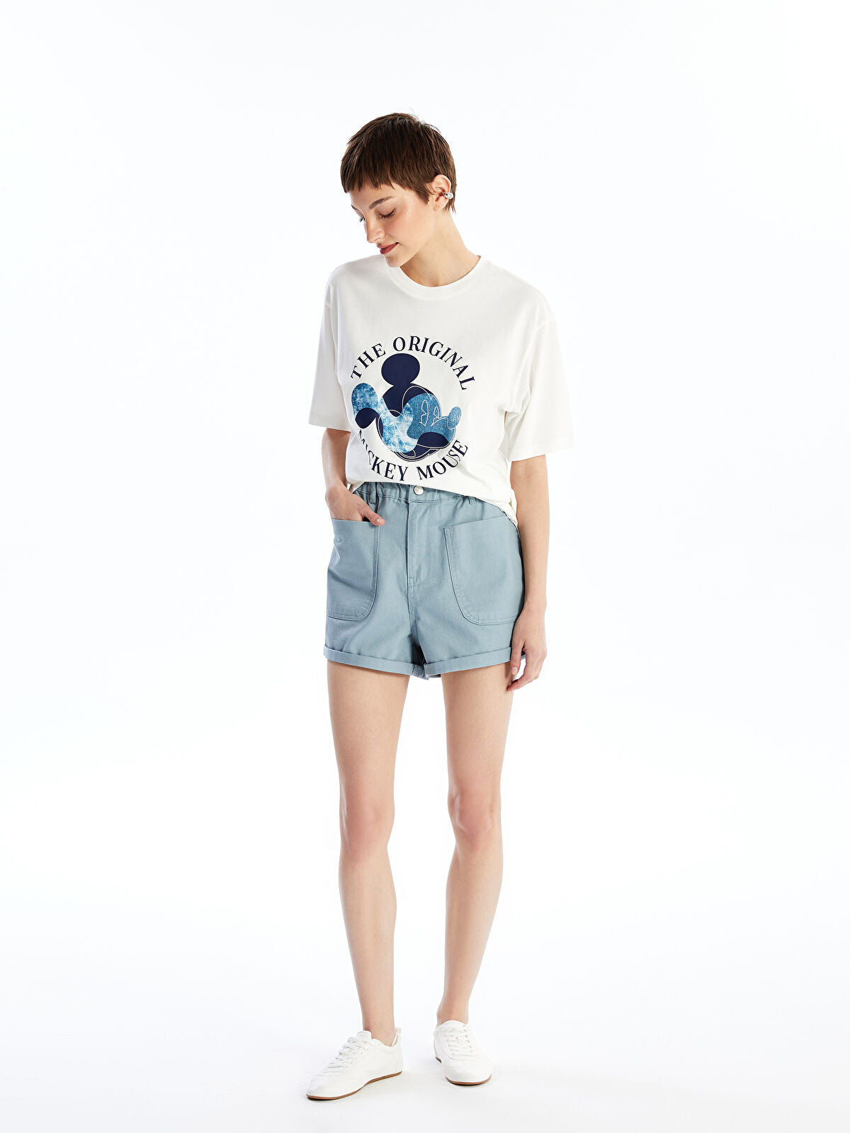 Women's Beltless Elastic Straight Jeans Shorts