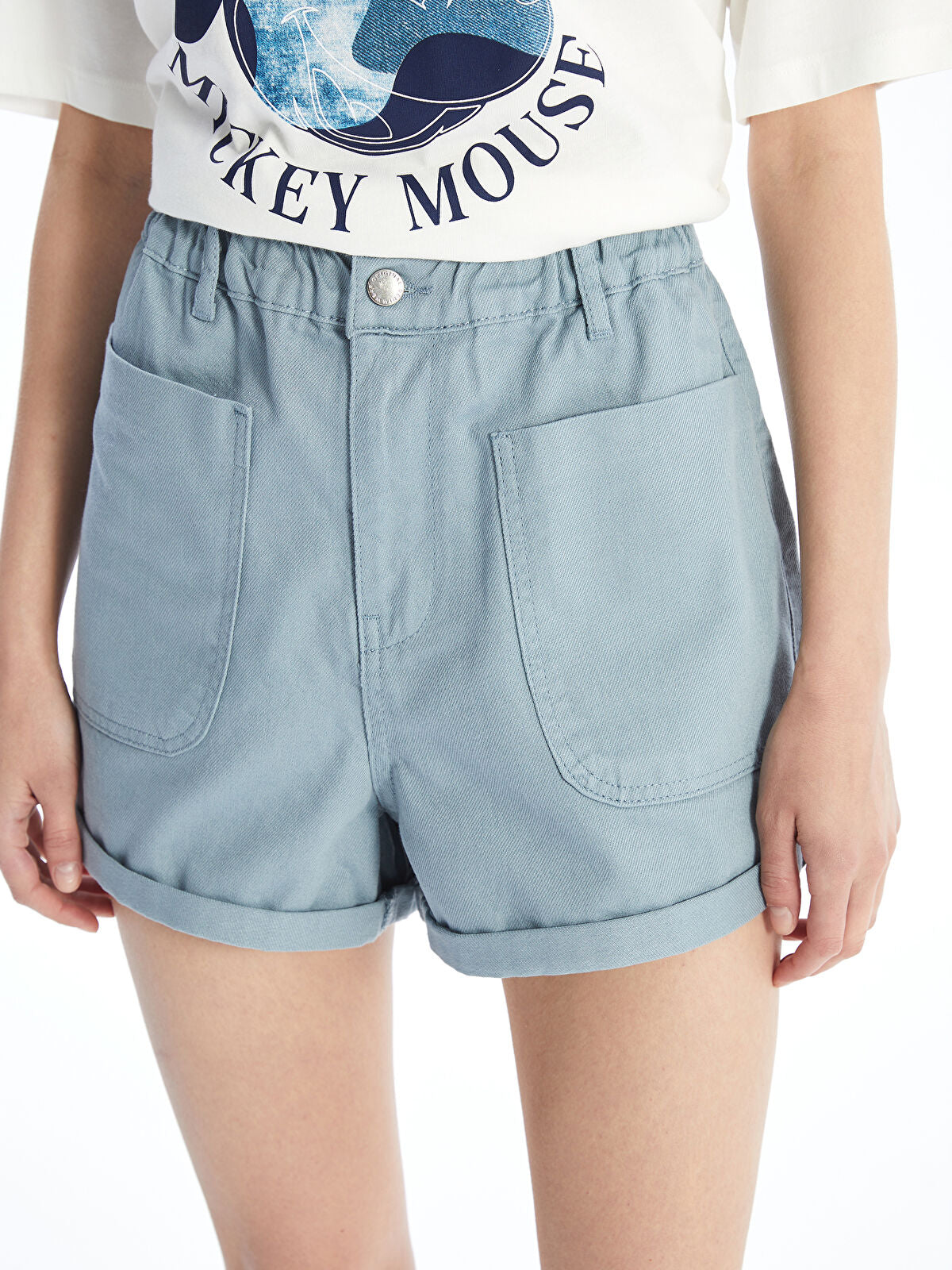 Women's Beltless Elastic Straight Jeans Shorts