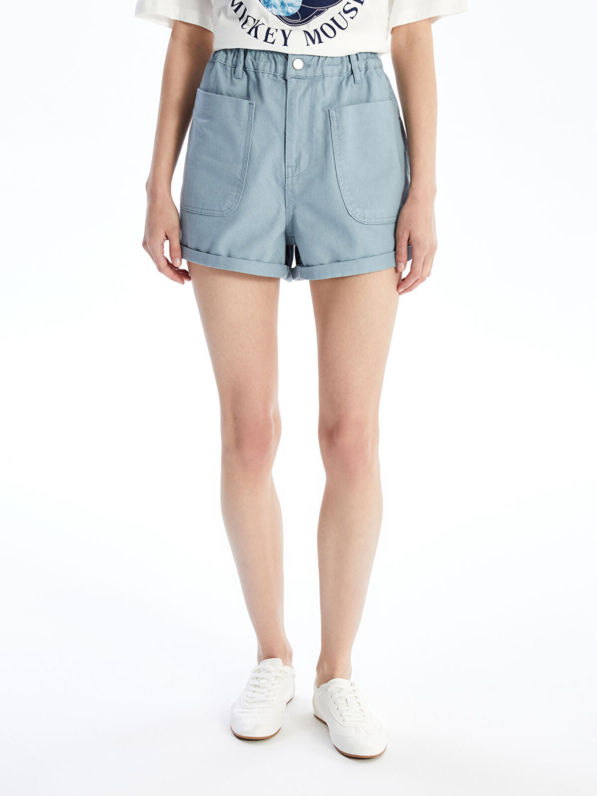 Women's Beltless Elastic Straight Jeans Shorts