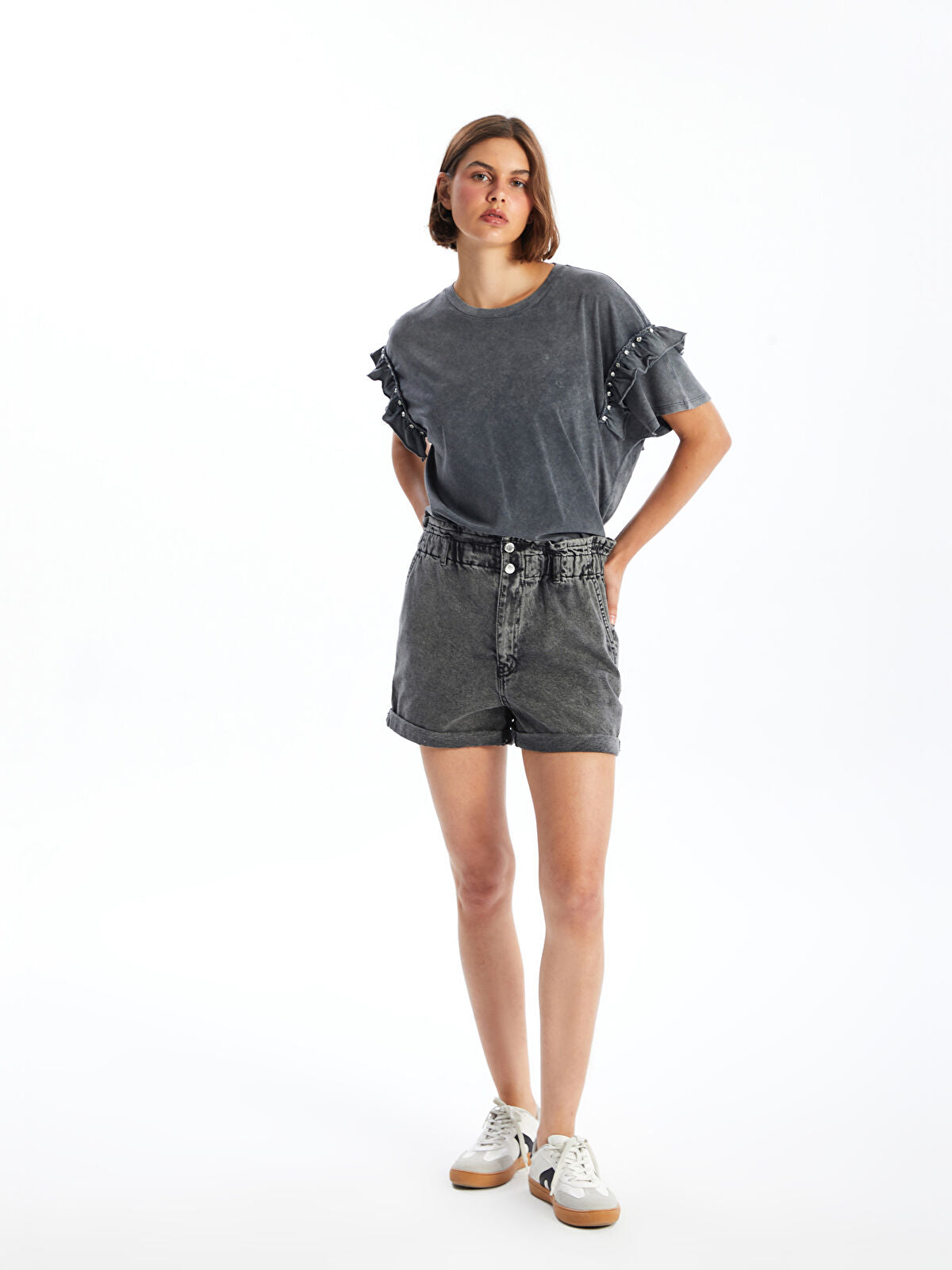 Women's Beltless Elastic Straight Jeans Shorts