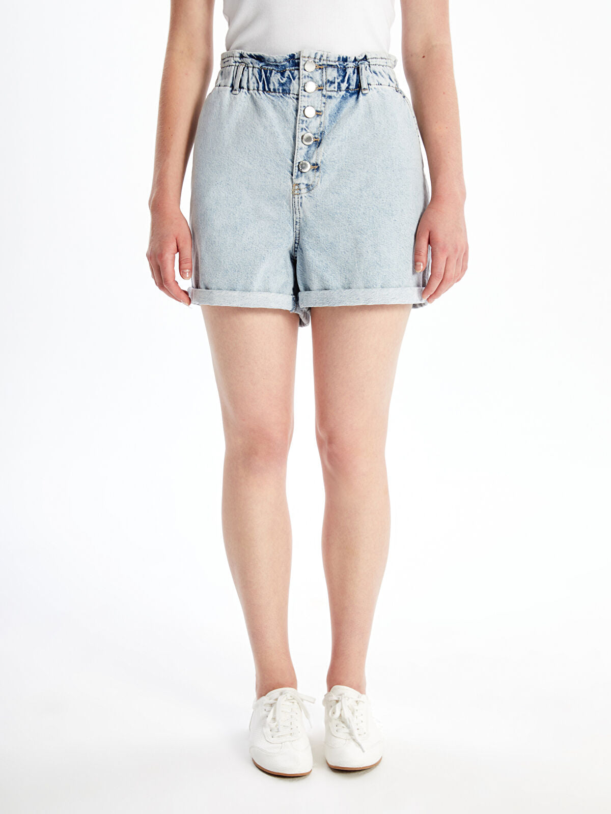 Women's Beltless Elastic Straight Jeans Shorts