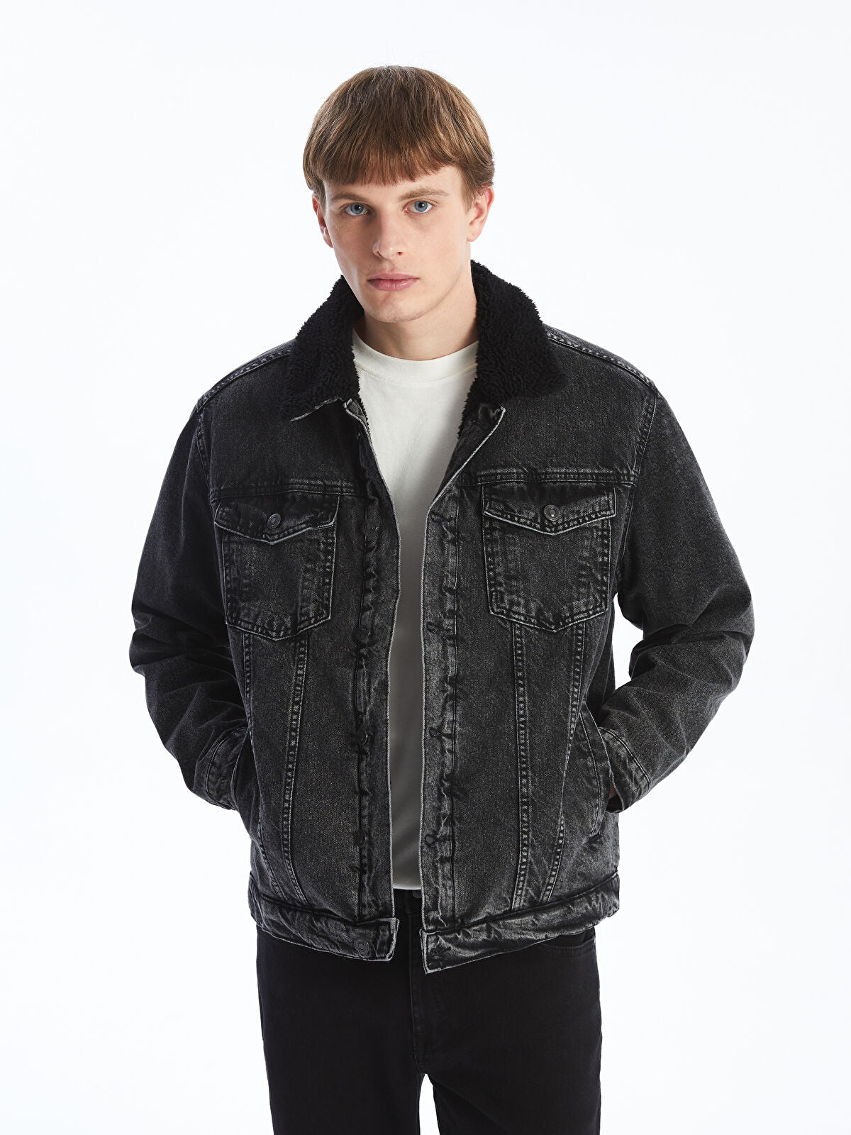 Comfortable Fit Collared Men's Jean Jacket