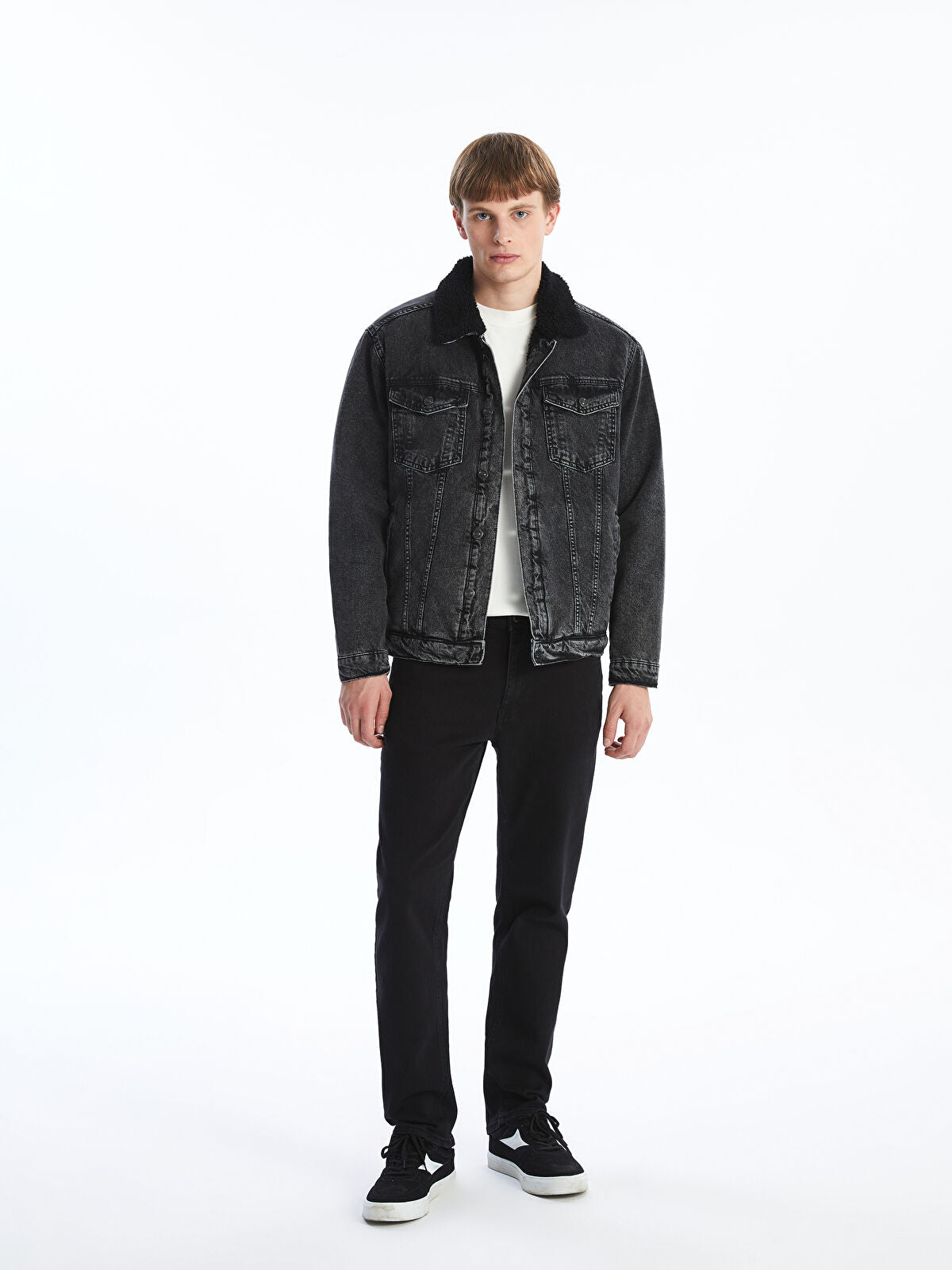 Comfortable Fit Collared Men's Jean Jacket