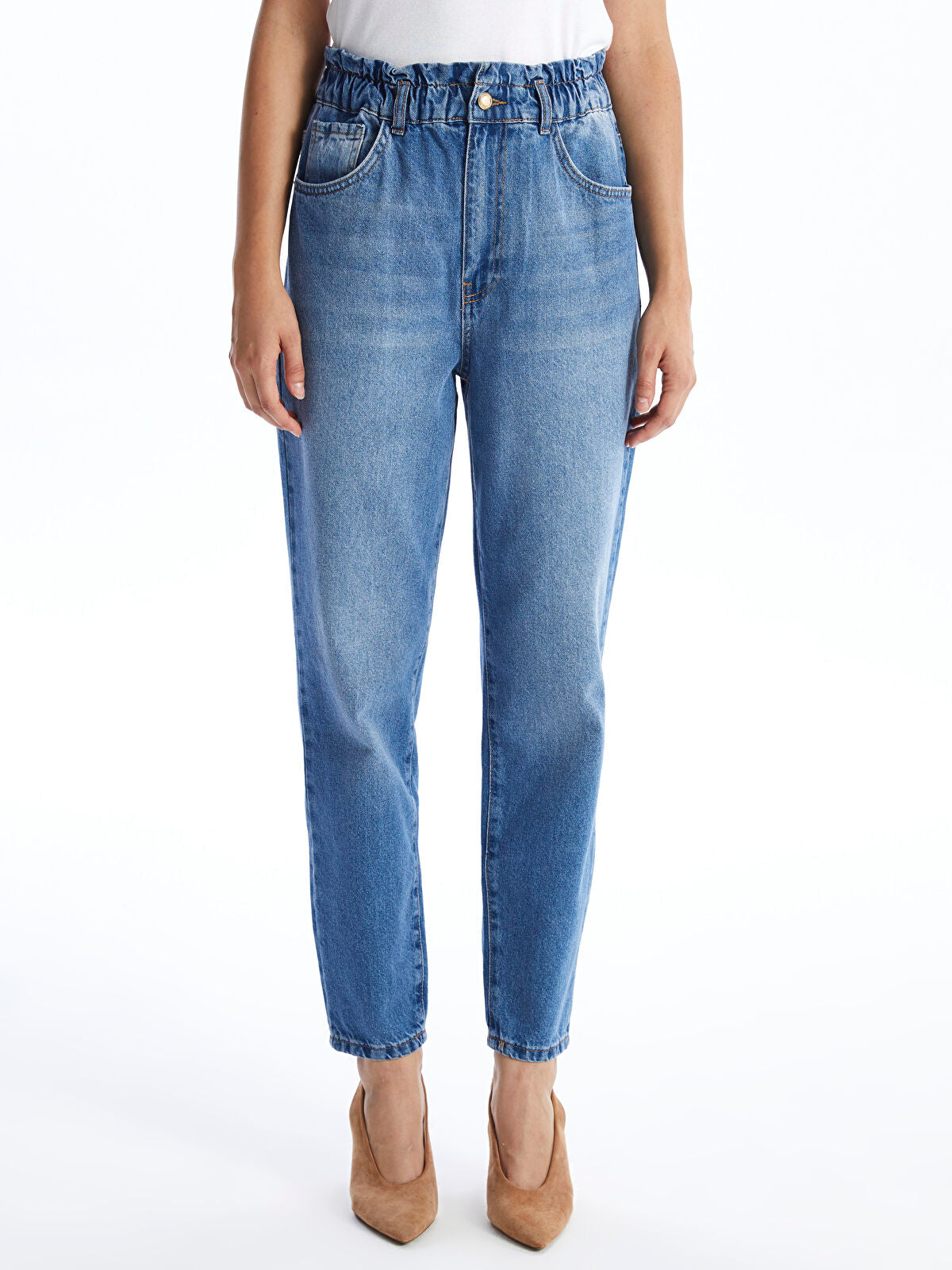 Olive Green Waist Elastic Slouchy Fit Women's Denim Jean Pants