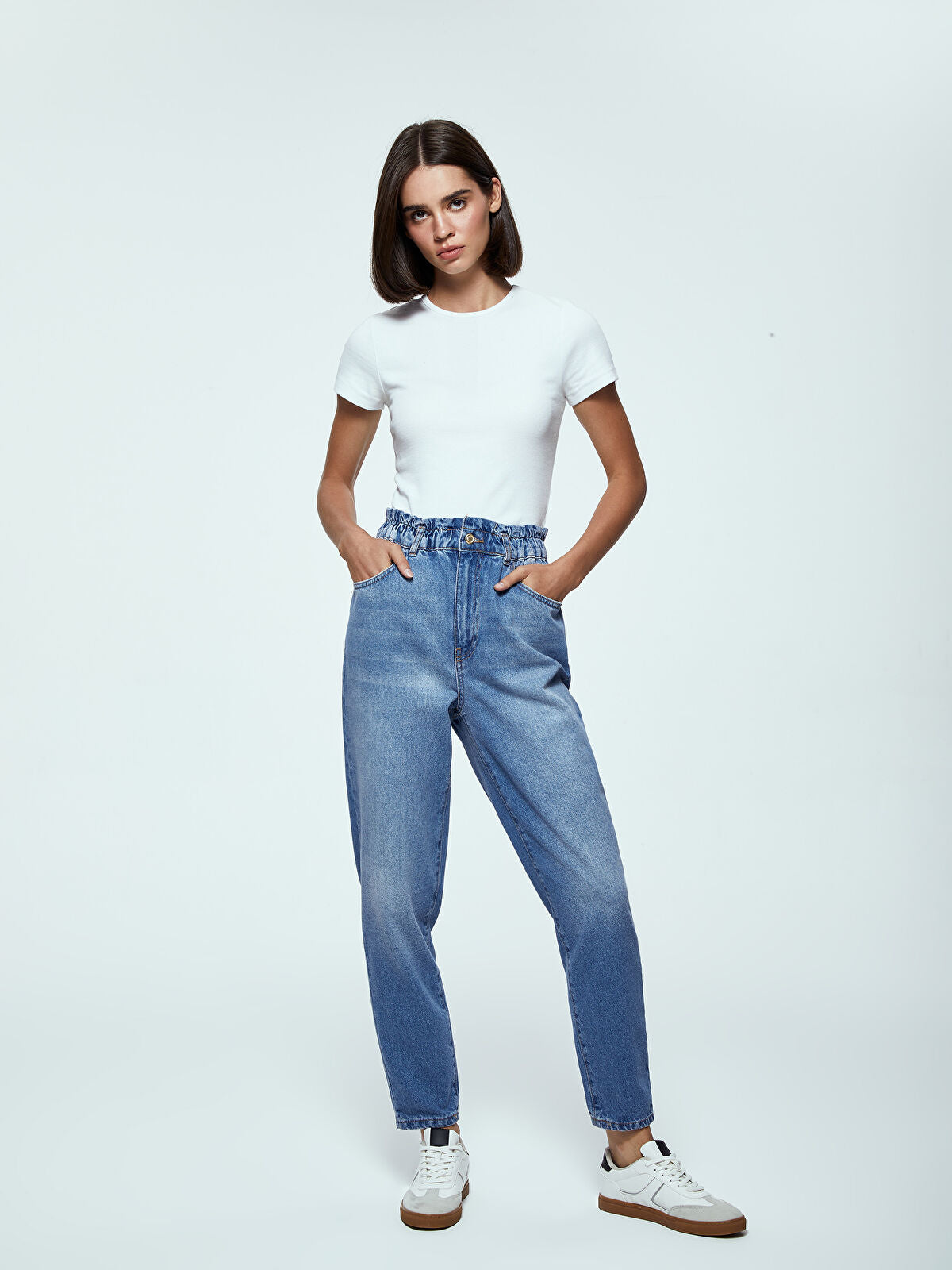 Olive Green Waist Elastic Slouchy Fit Women's Denim Jean Pants