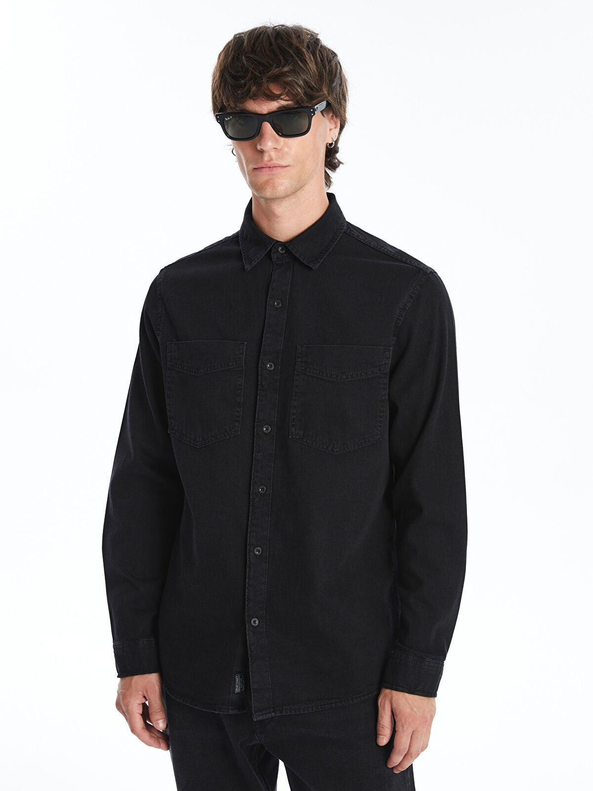 Slim Fit Long Sleeved Men's Jean Shirt