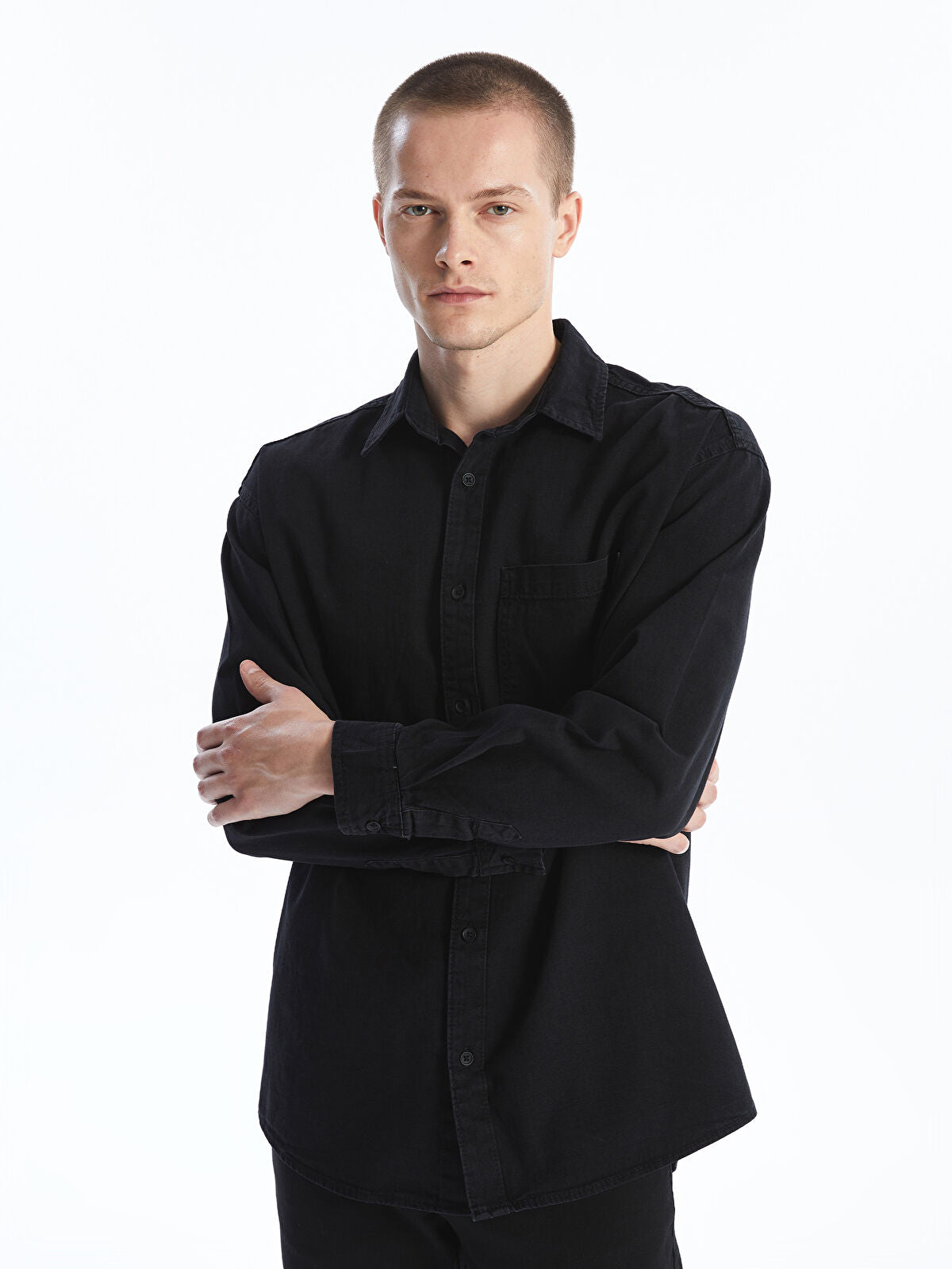 Comfortable Long-Sleeve Men's Jean Dress Shirt