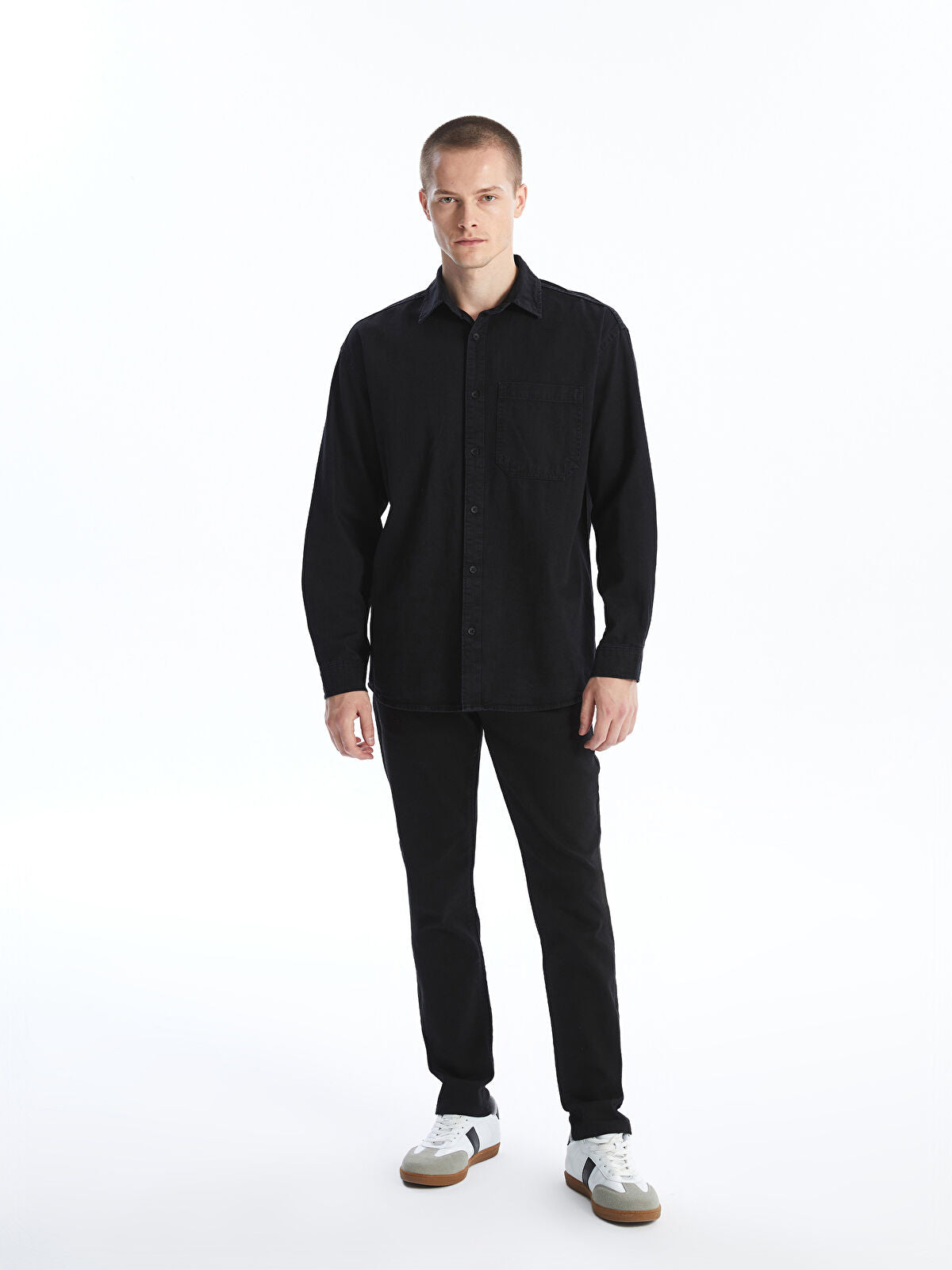 Comfortable Long-Sleeve Men's Jean Dress Shirt