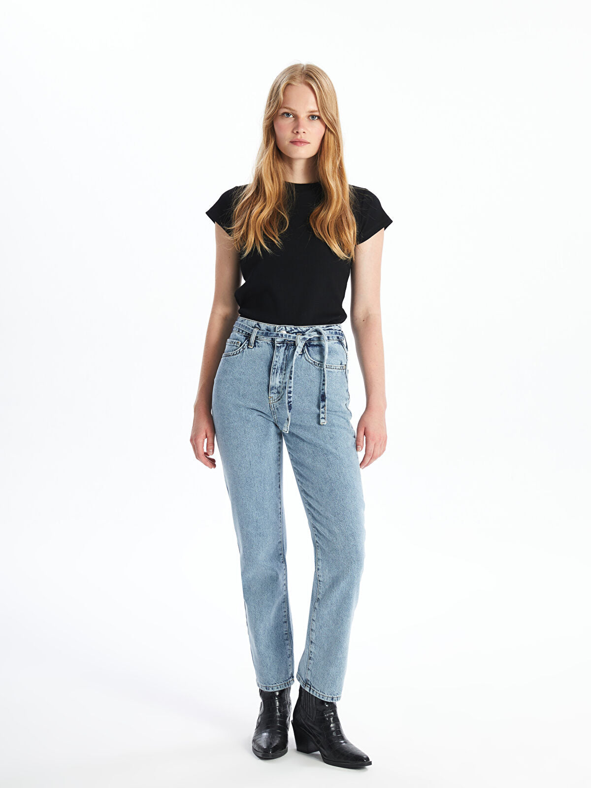 Straight Fit Women's Belted Jean Pants