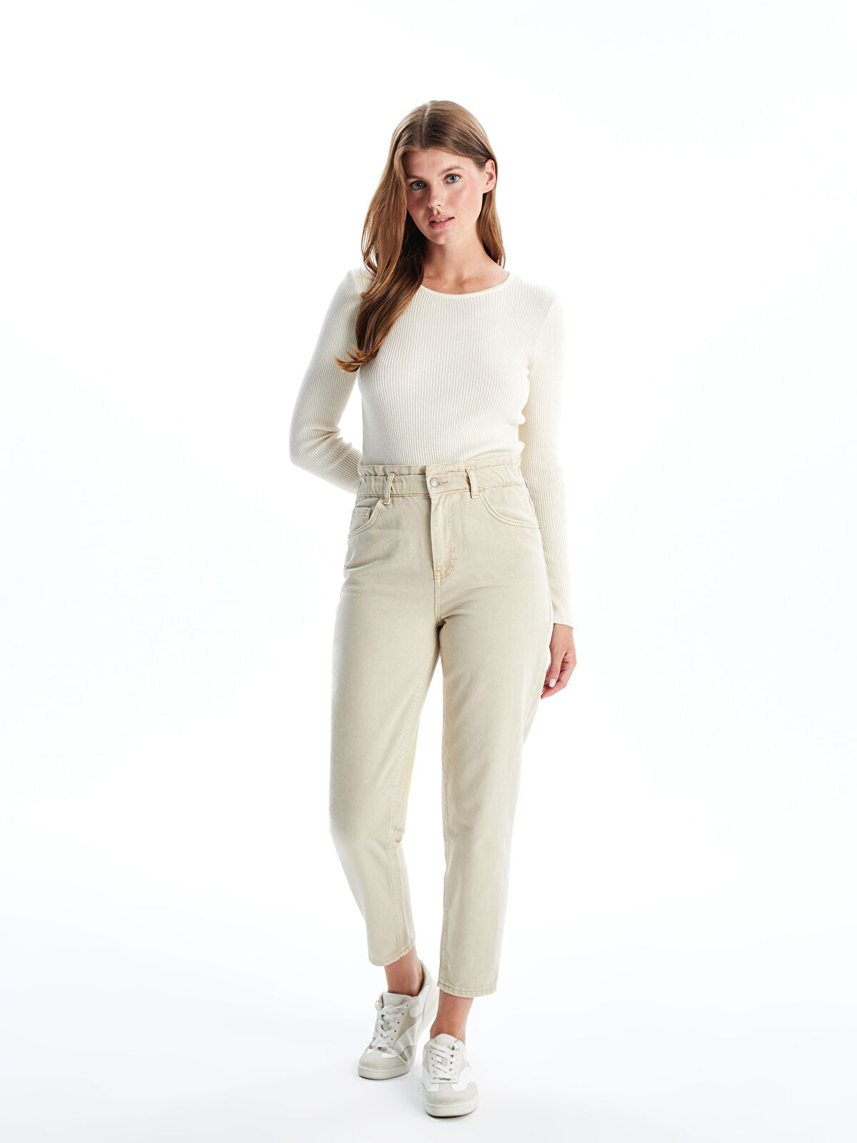 Olive Green Waist Elastic Slouchy Fit Women's Denim Jean Pants