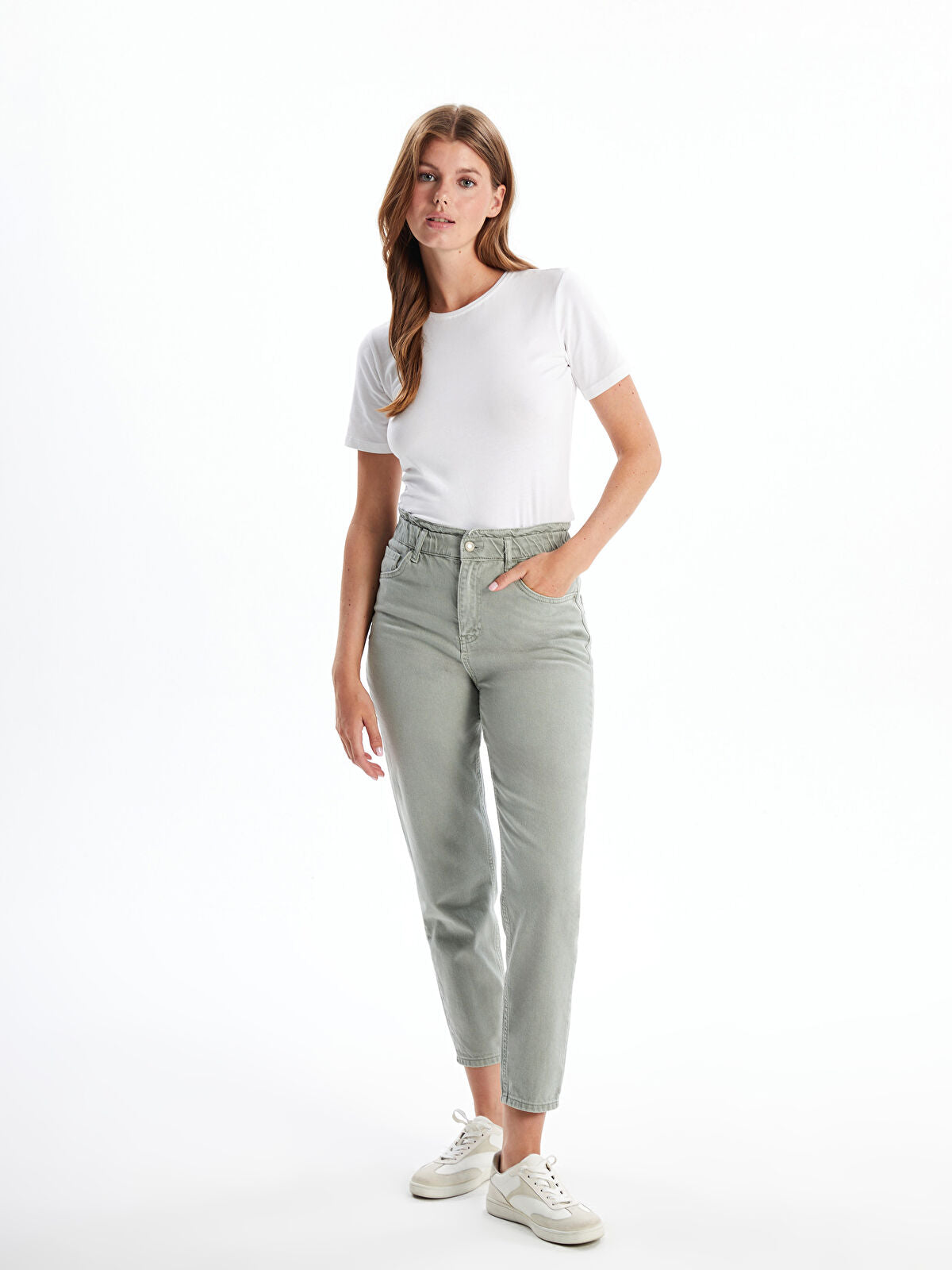 Straight Waistband Elastic Slouchy Fit Women's Jeans
