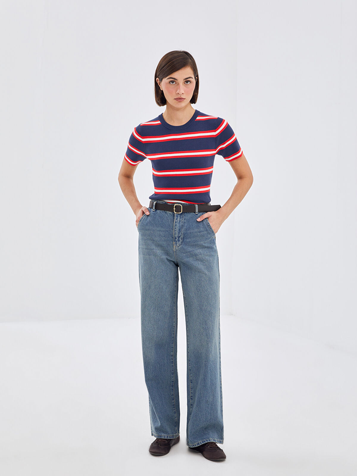 Women’s Belted Wide Leg Jean Pants