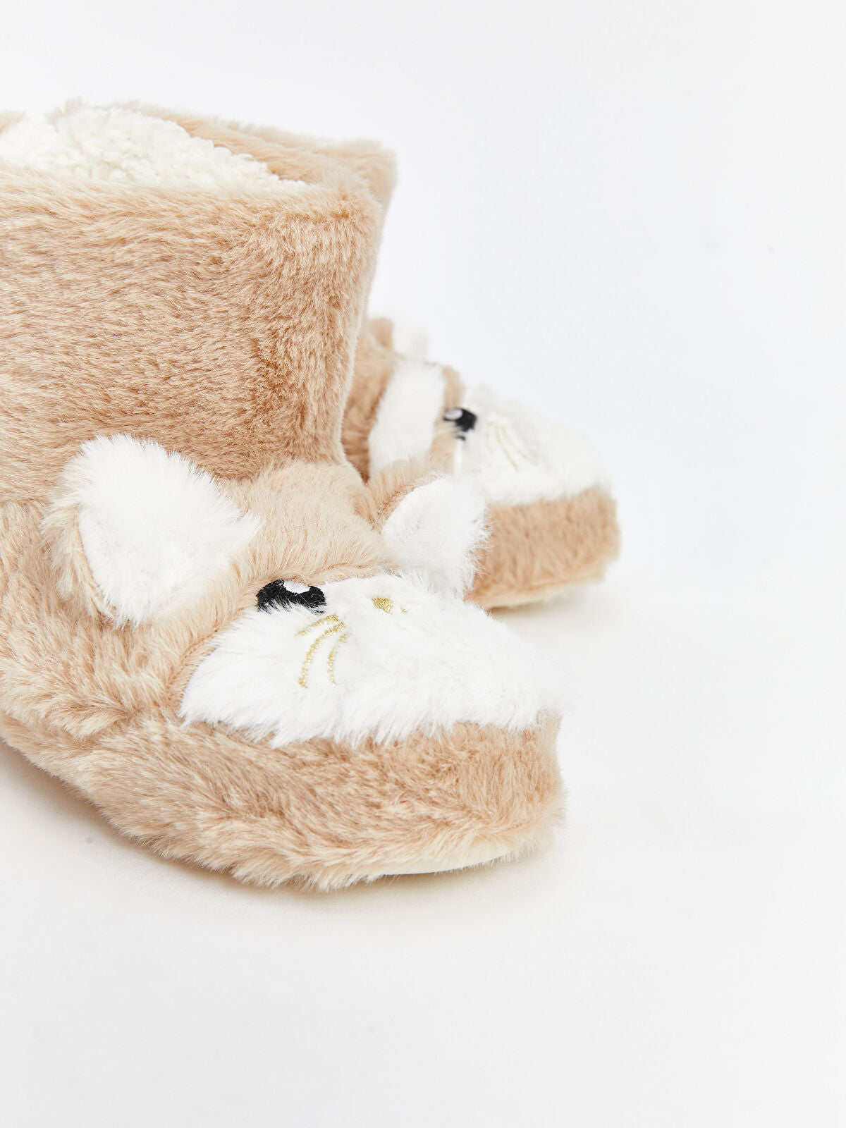 Nylon Detailed Fleece Girl Toddler House Slippers