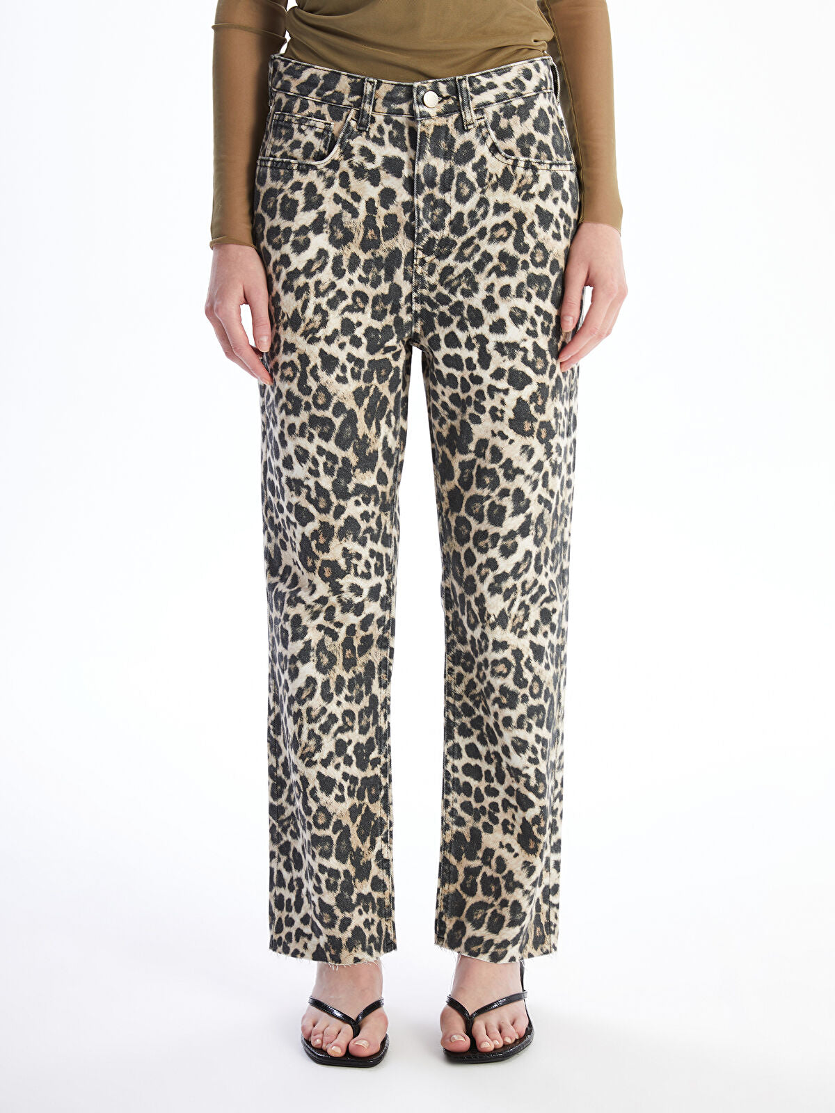 Leopard Print Straight Fit Women's Jeans Pants