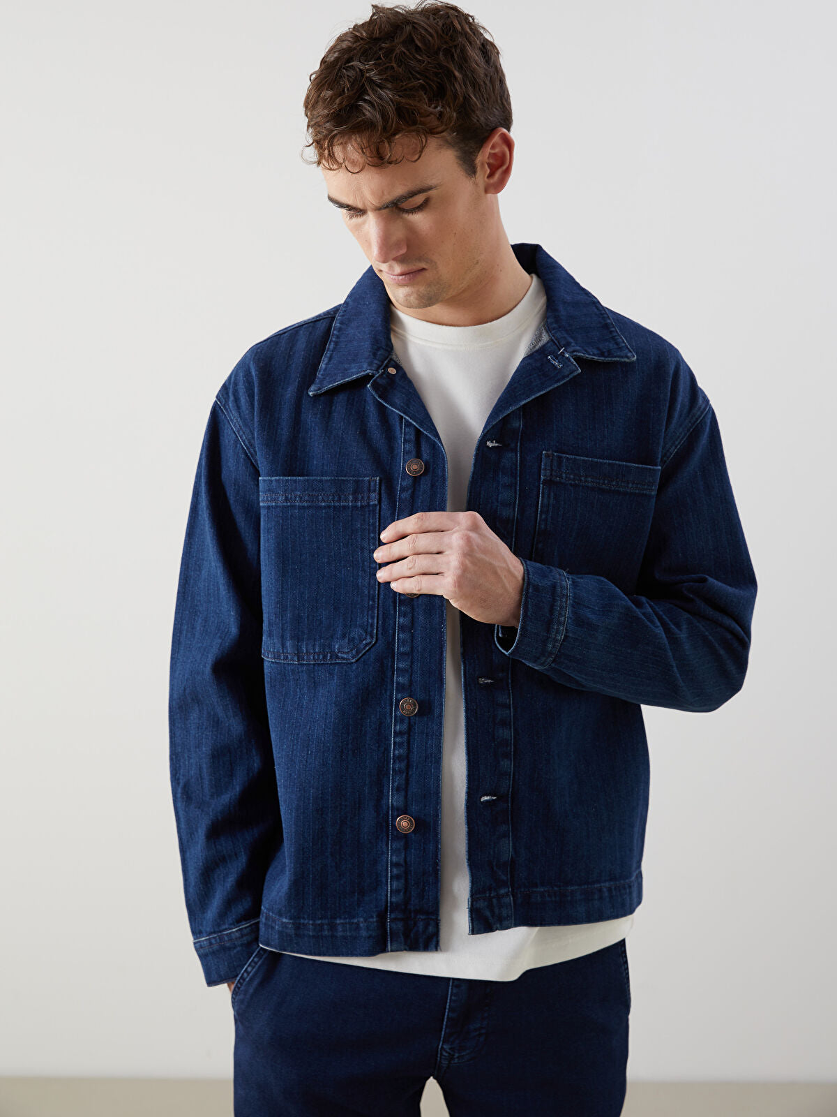 Comfortable Long-Sleeve Men's Jean Dress Shirt