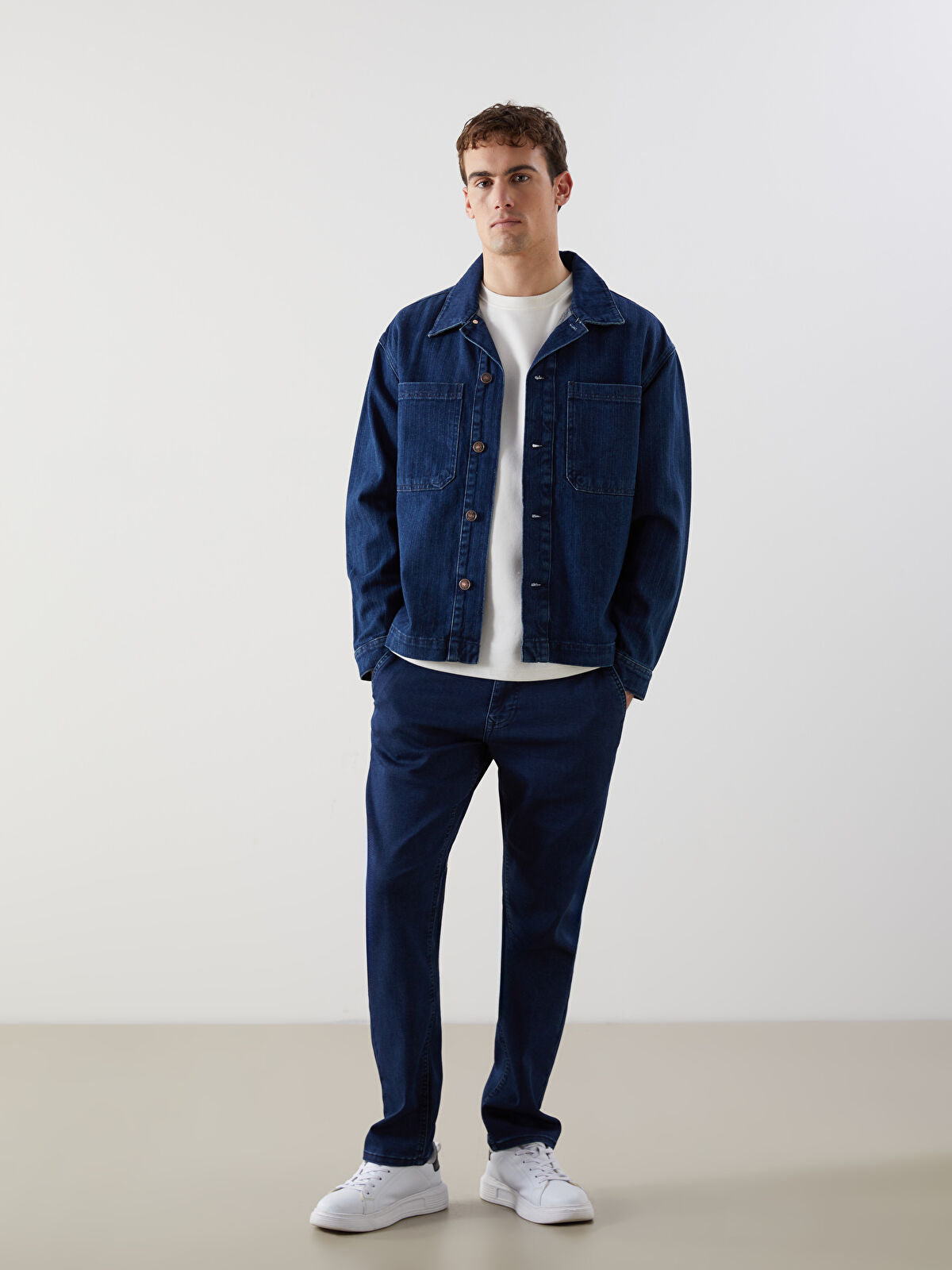 Comfortable Long-Sleeve Men's Jean Dress Shirt