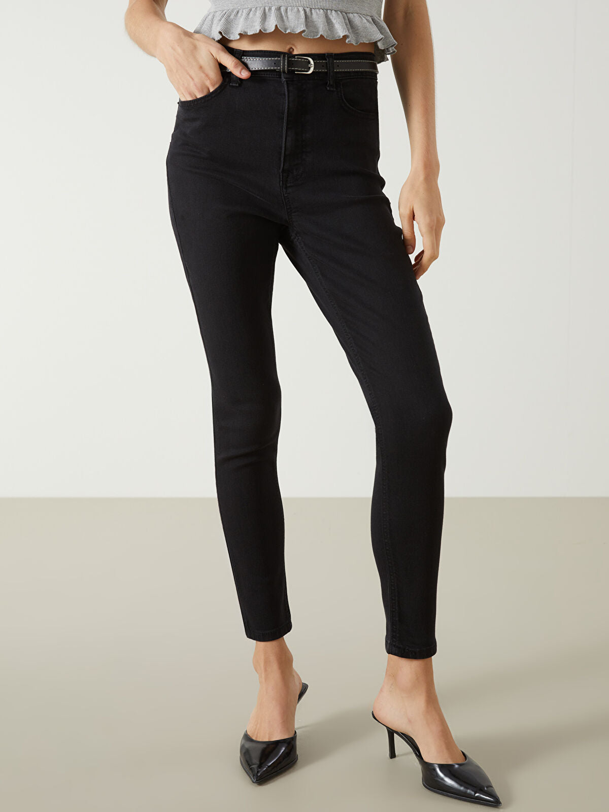 Jupiter Super Skinny Fit Women's Belt Waist Denim Pantalon