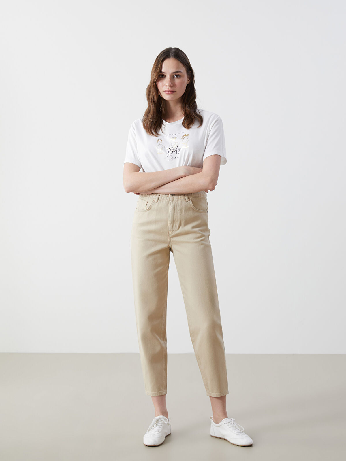 Olive Green Waist Elastic Slouchy Fit Women's Denim Jean Pants