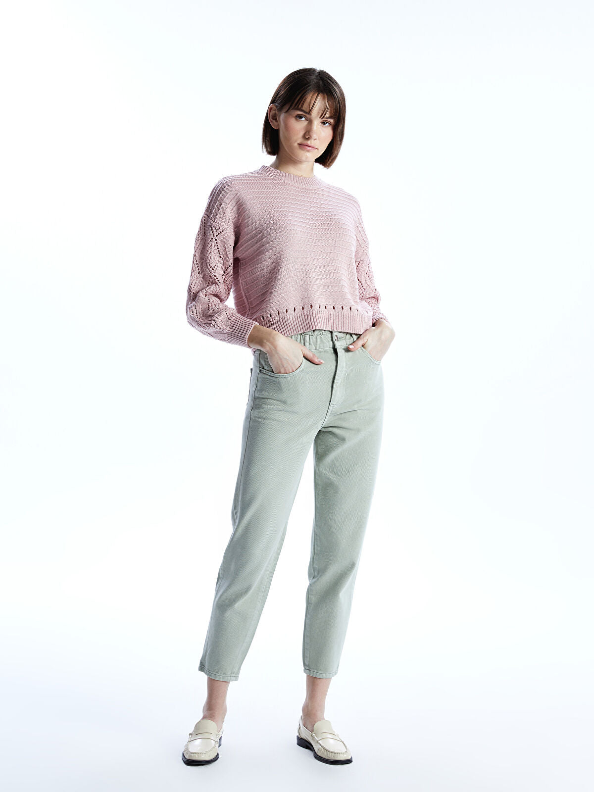 Olive Green Waist Elastic Slouchy Fit Women's Denim Jean Pants