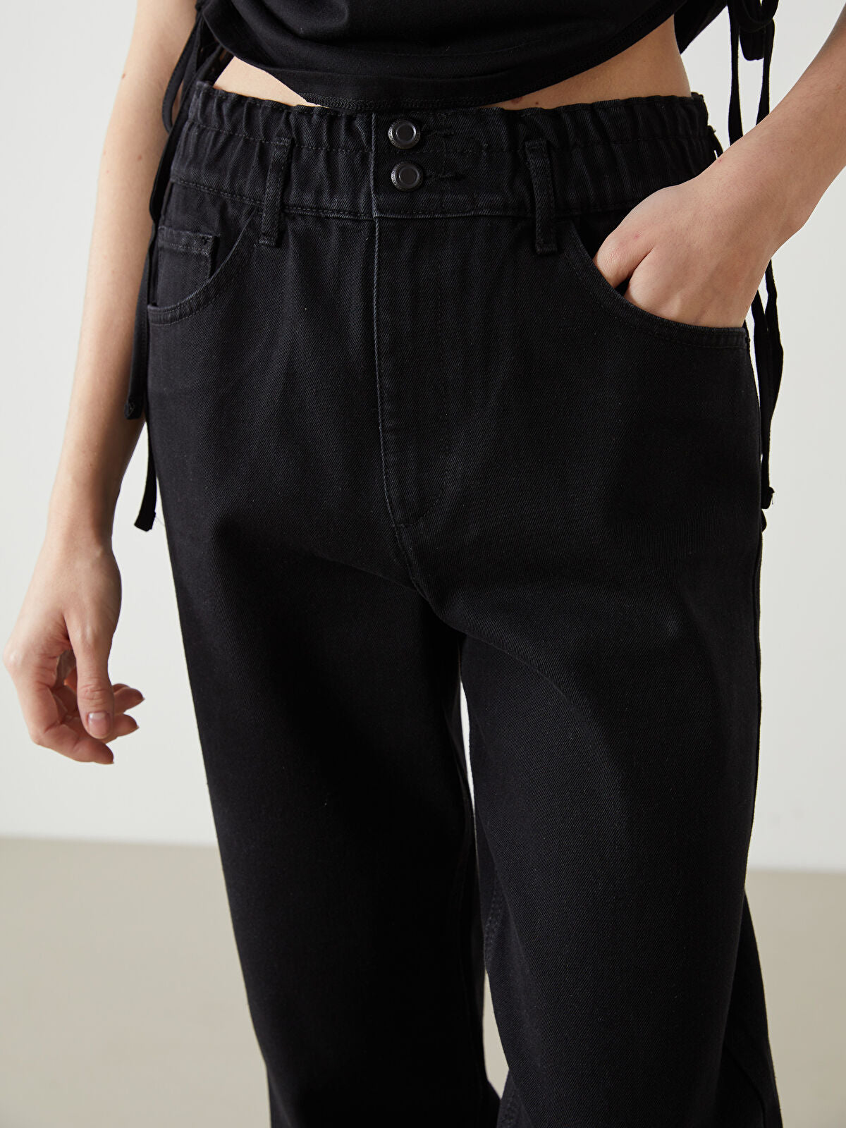 Olive Green Waist Elastic Slouchy Fit Women's Denim Jean Pants