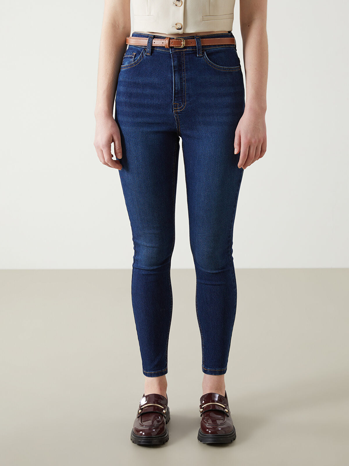 Jupiter Super Skinny Fit Women's Belt Waist Denim Pantalon