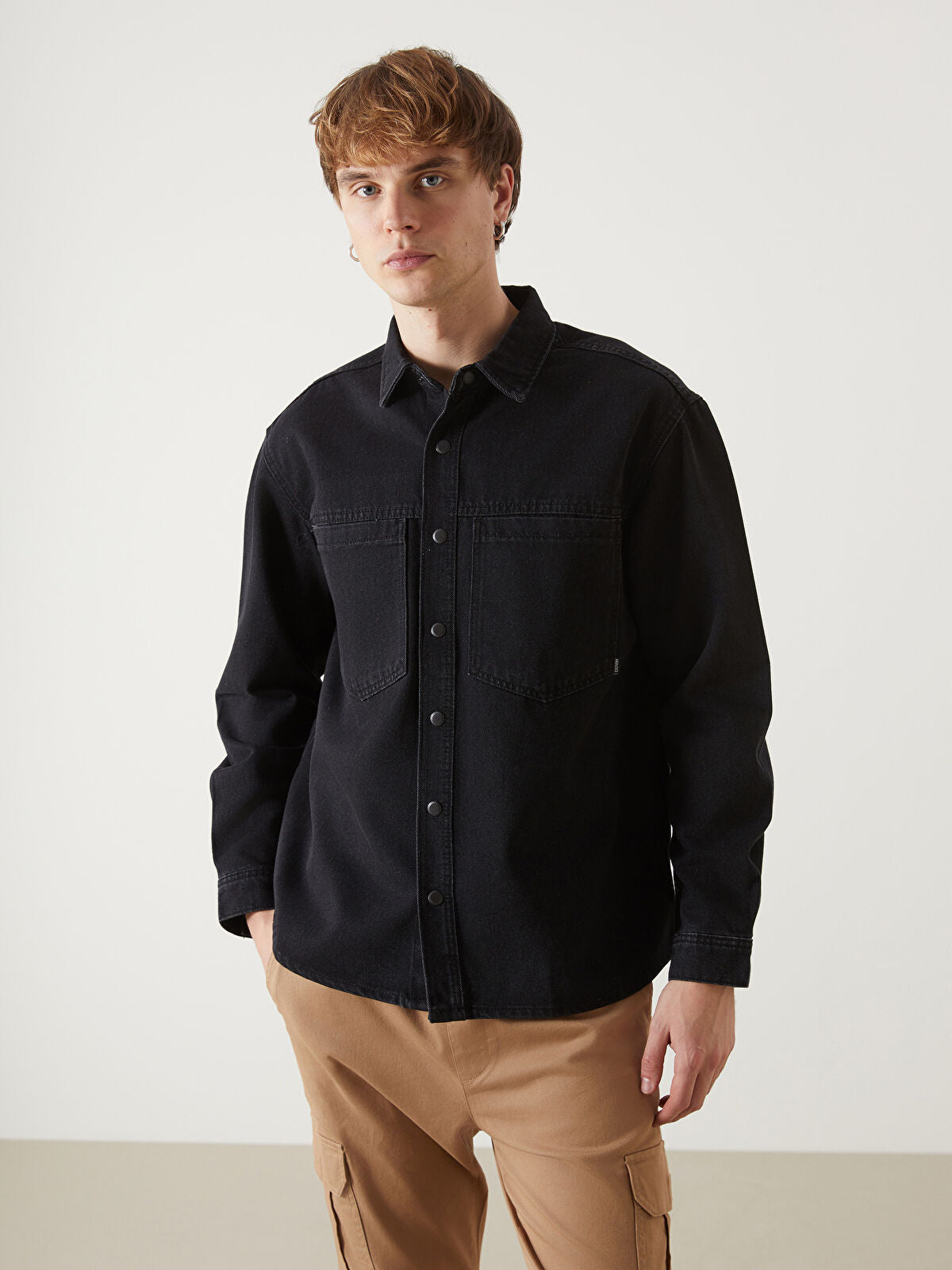 Comfortable Long-Sleeve Men's Jean Dress Shirt