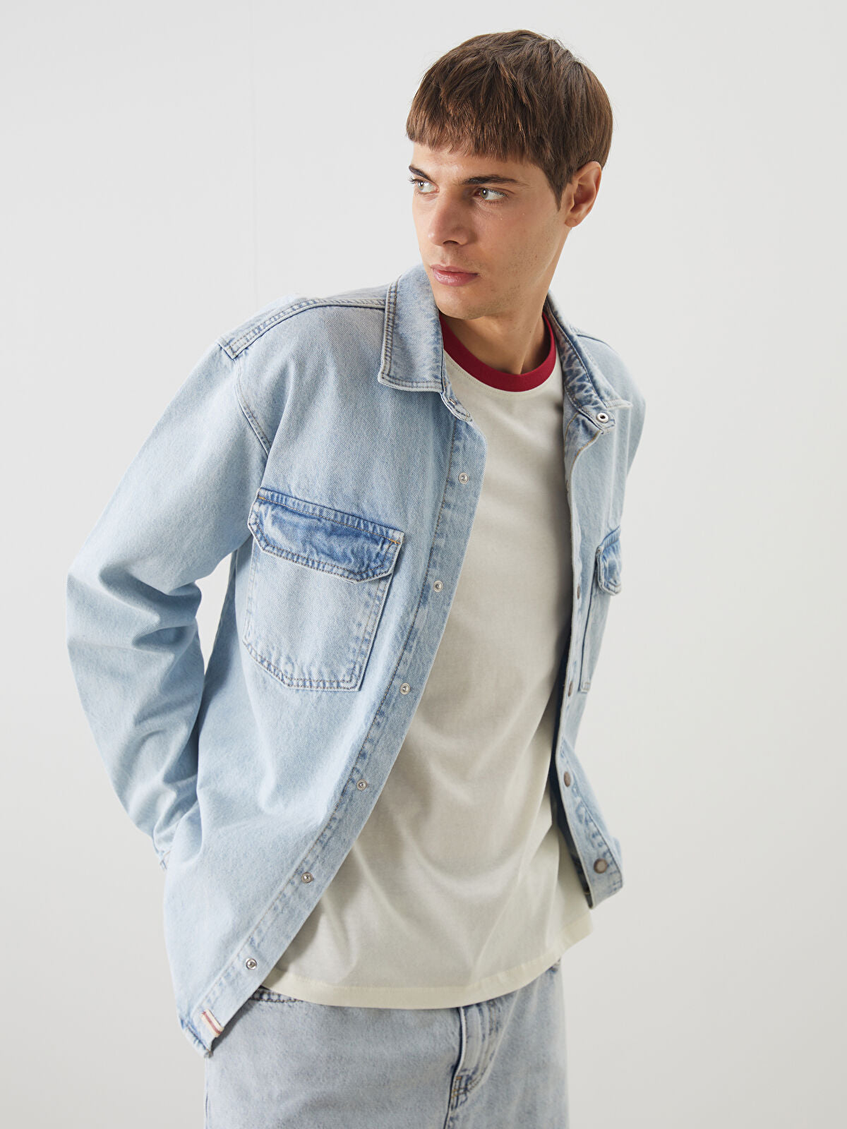Comfortable Long-Sleeve Men's Jean Dress Shirt