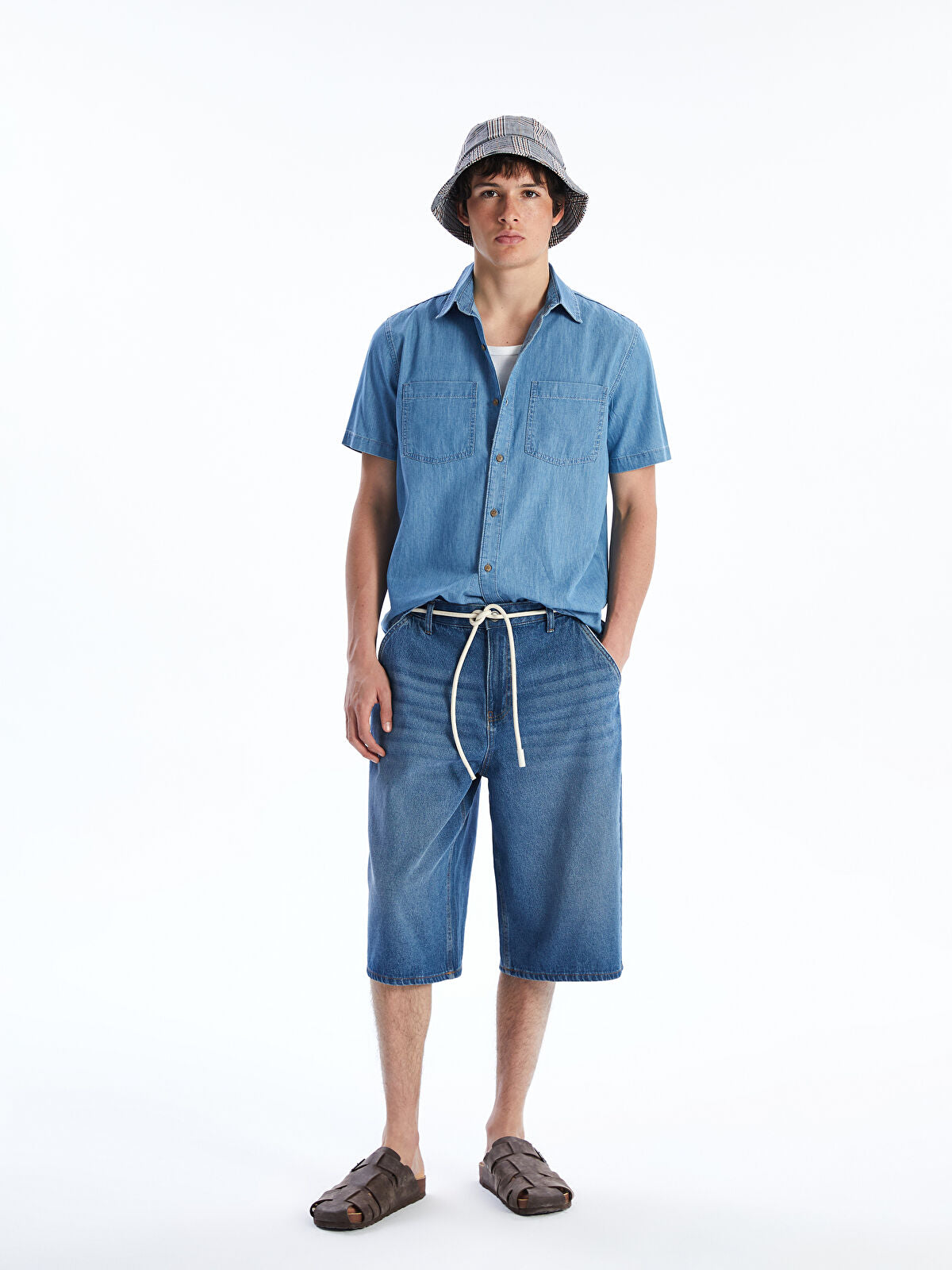Regular Fit Short Sleeve Men's Denim Shirt